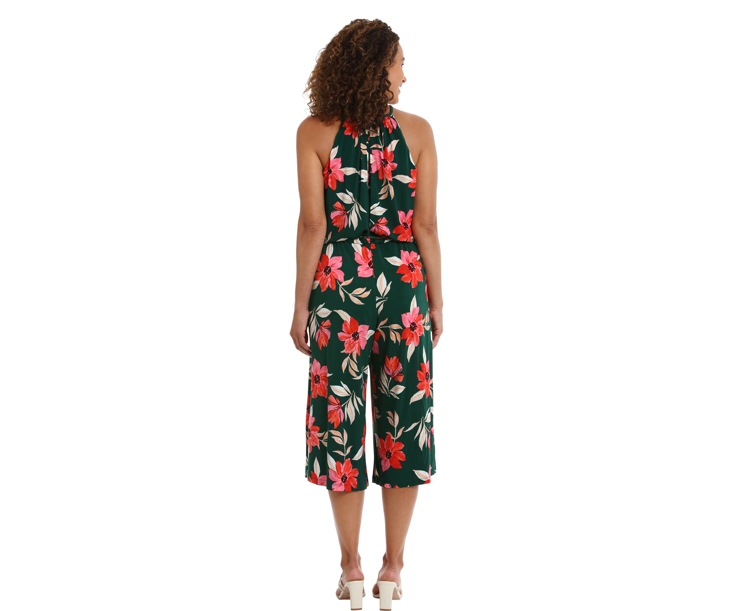 Womens Floral Printed Cropped Jumpsuit