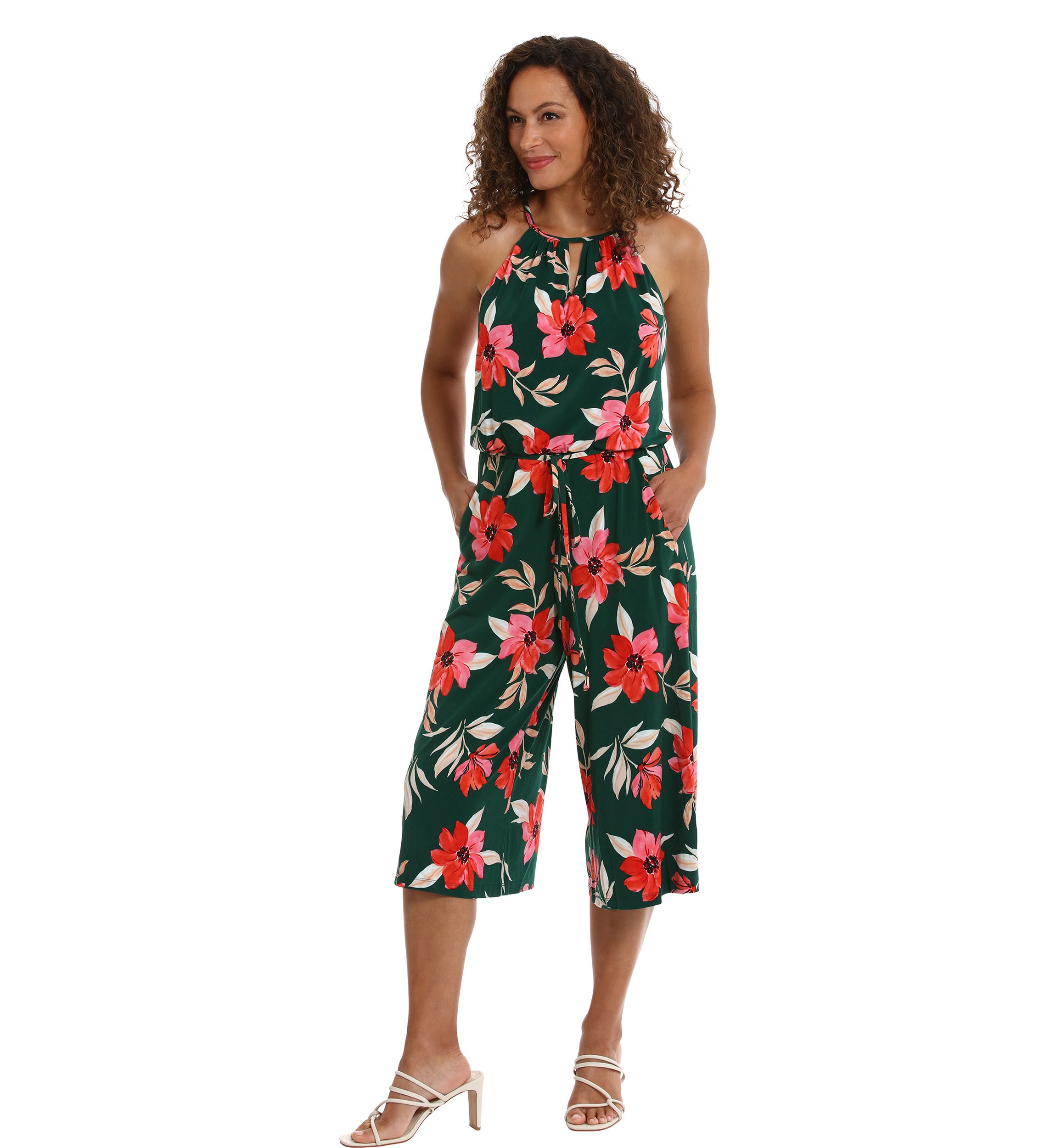Womens Floral Printed Cropped Jumpsuit
