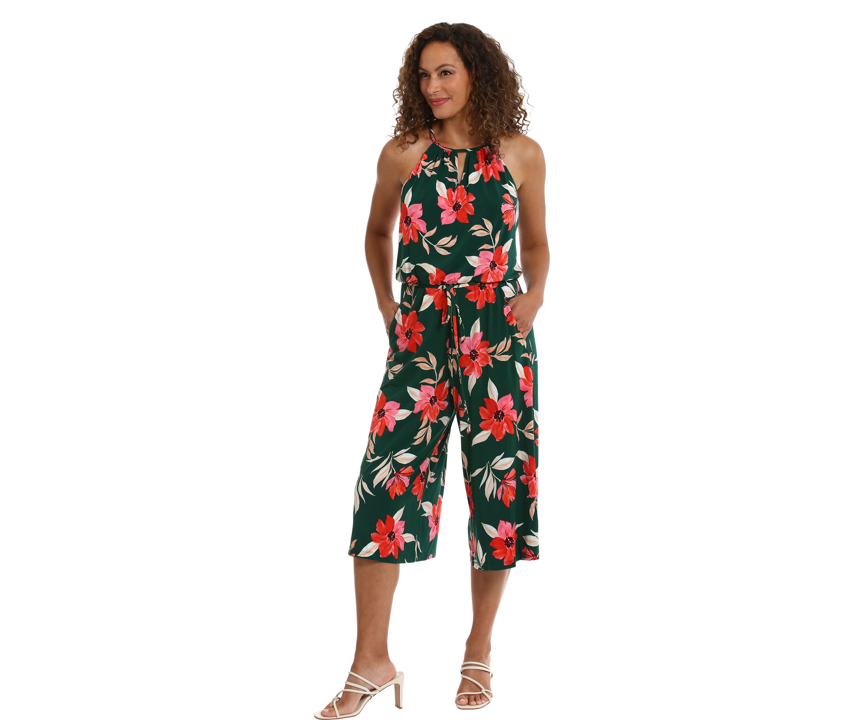 Womens Floral Printed Cropped Jumpsuit