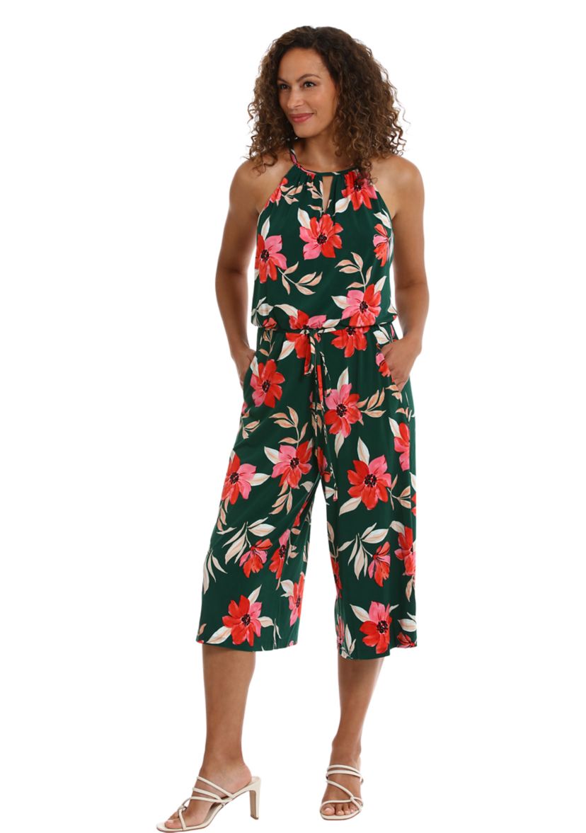 Womens Floral Printed Cropped Jumpsuit