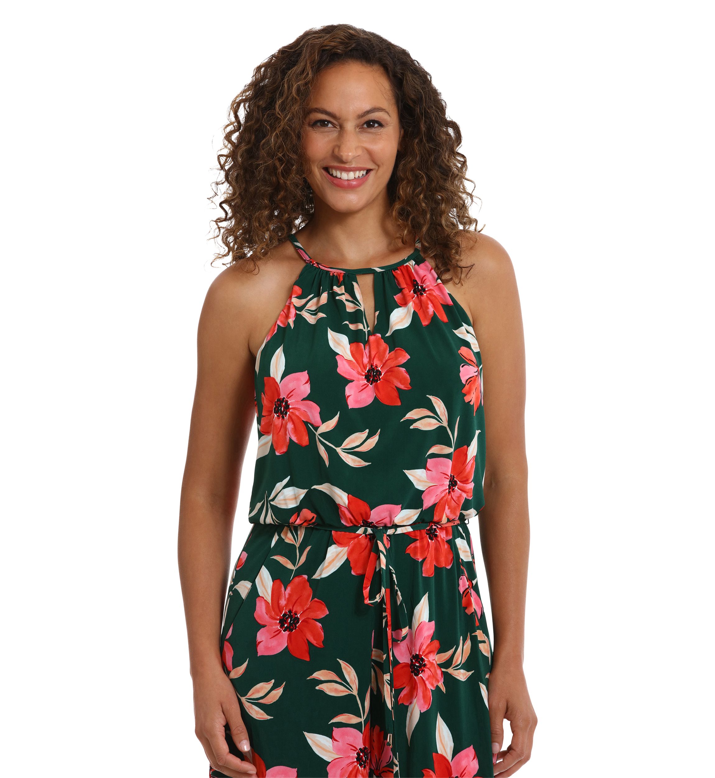 Womens Floral Printed Cropped Jumpsuit
