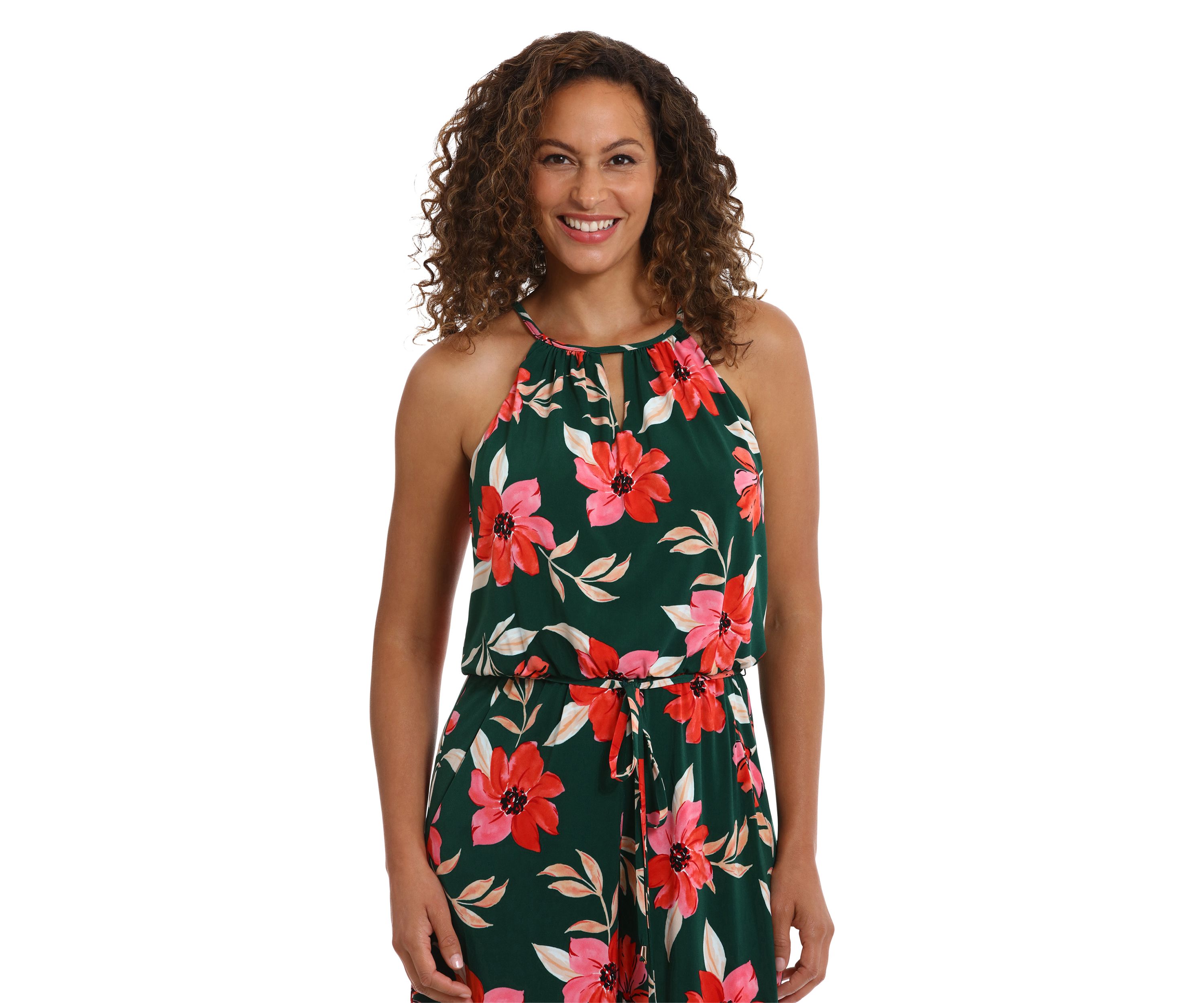 Womens Floral Printed Cropped Jumpsuit