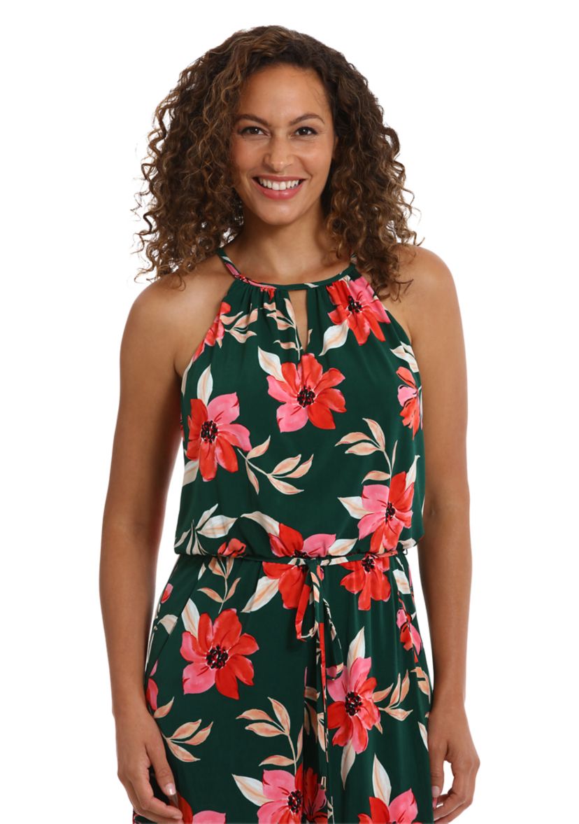 Womens Floral Printed Cropped Jumpsuit
