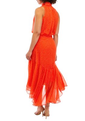 Women's Sleeveless Halter Neck Smocked Fit and Flare Midi Dress