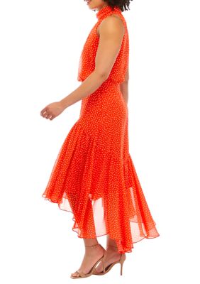 Women's Sleeveless Halter Neck Smocked Fit and Flare Midi Dress