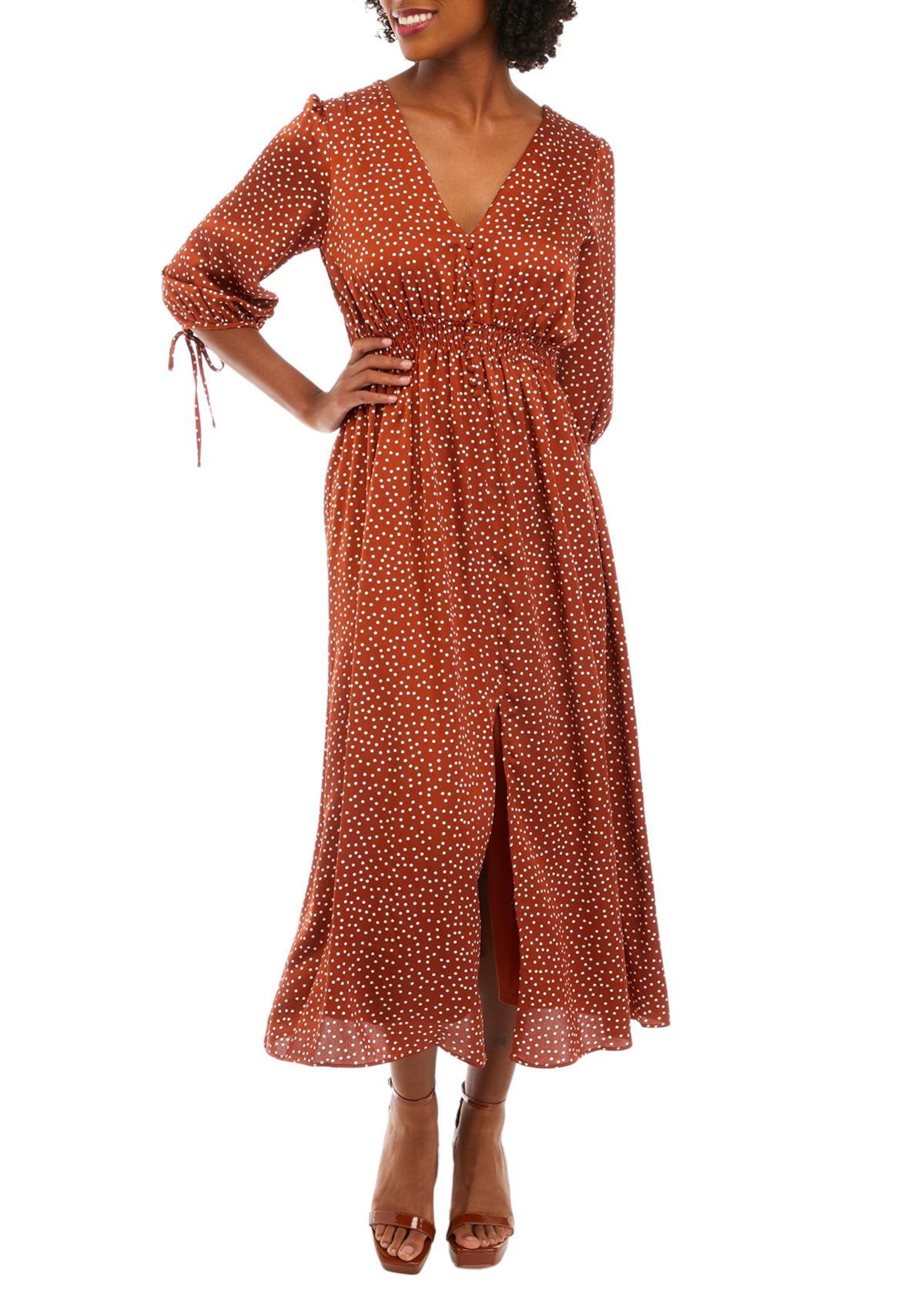 Womens Puff Sleeve Polka Dot Dress