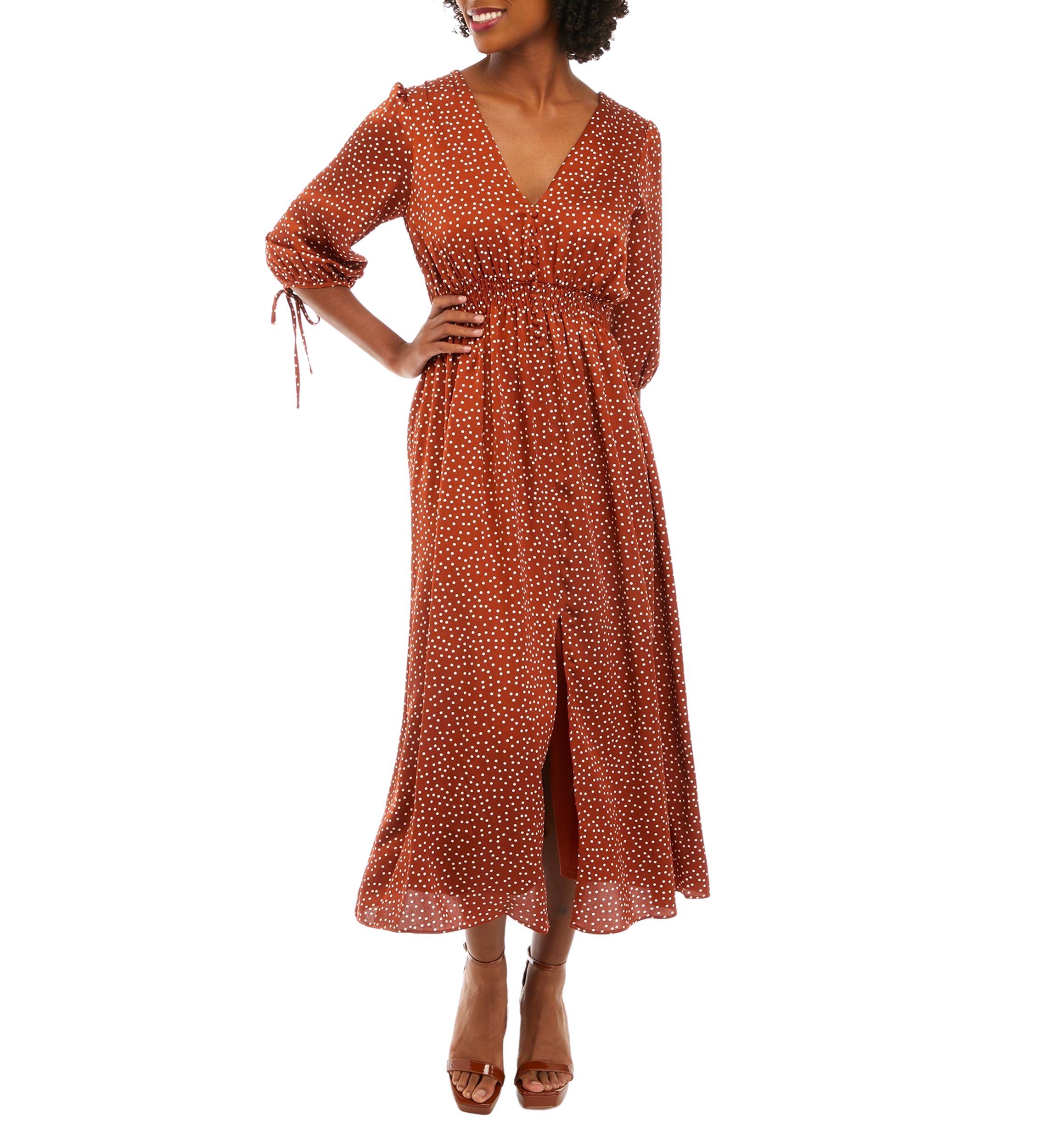 Womens Puff Sleeve Polka Dot Dress