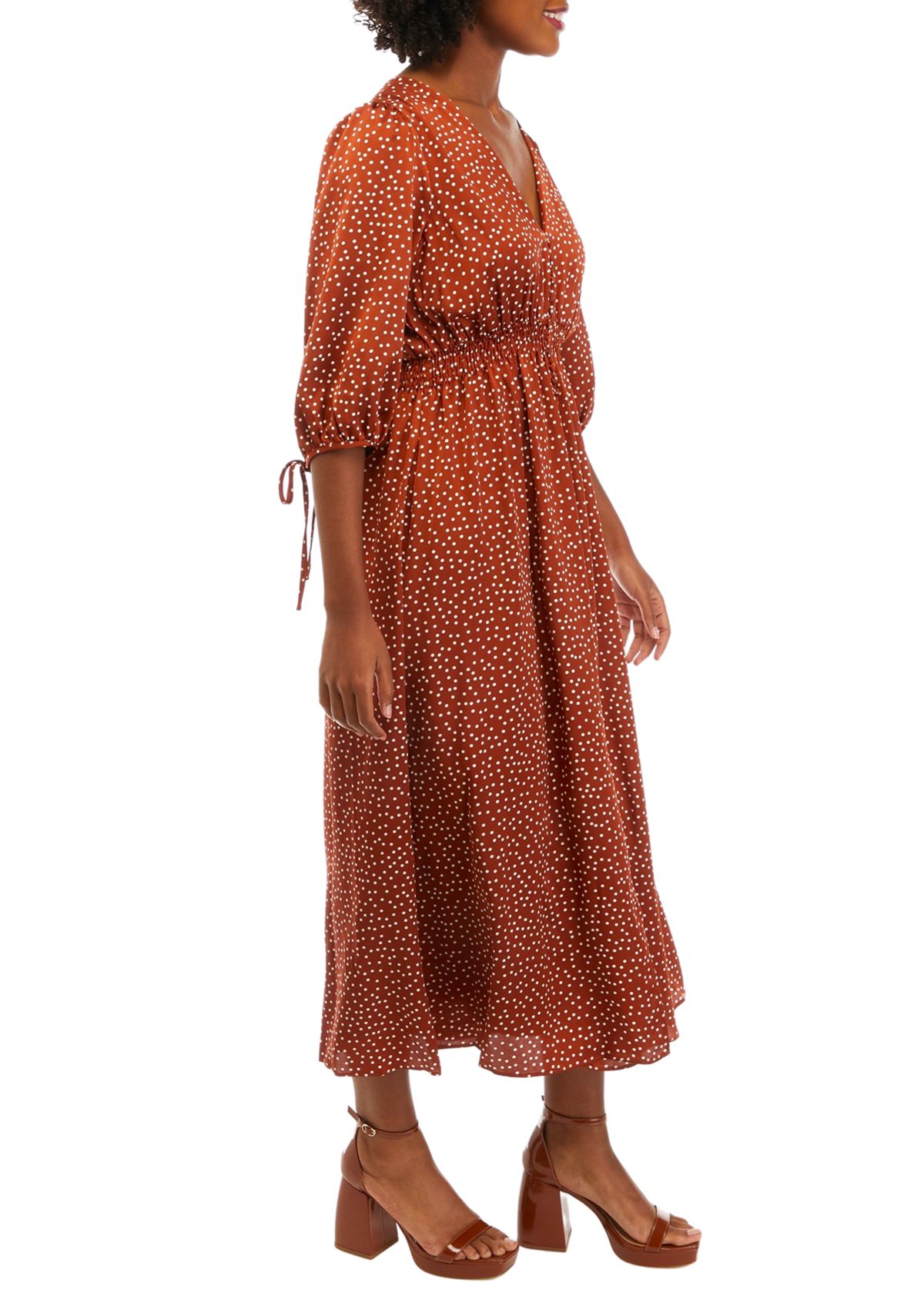 Womens Puff Sleeve Polka Dot Dress
