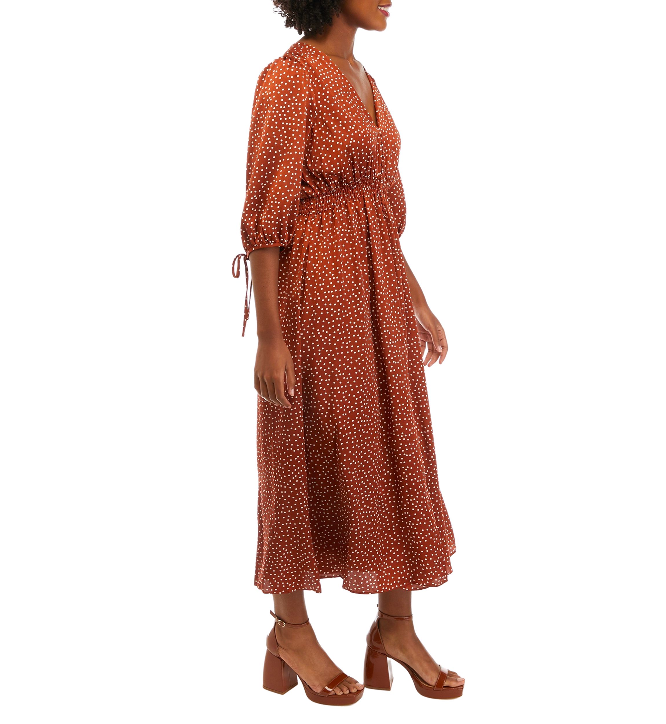 Womens Puff Sleeve Polka Dot Dress