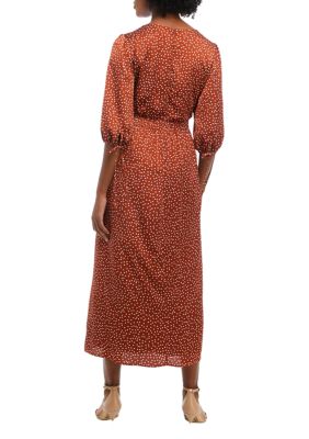 Women's Elbow Balloon Sleeve Dot Print Midi Dress