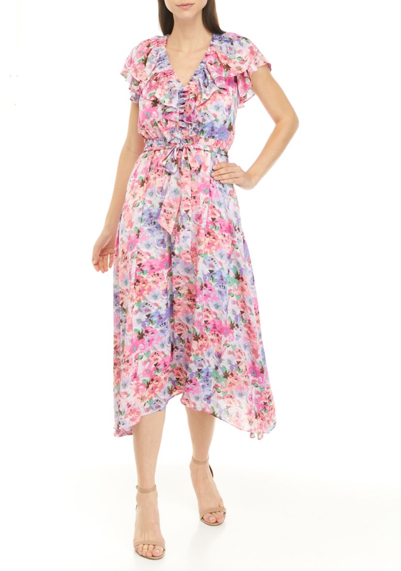 Womens Flutter Sleeve Floral Dress