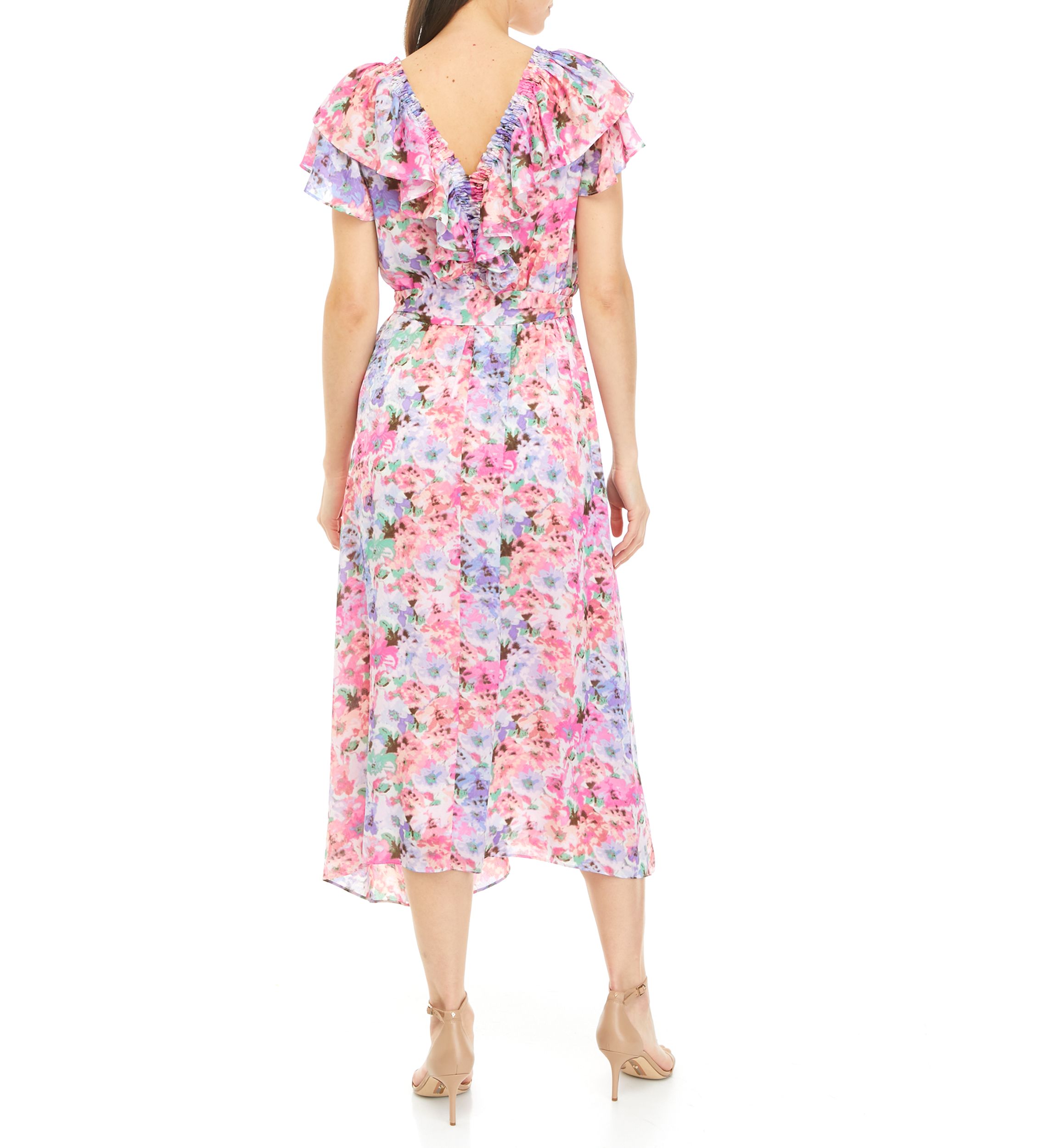 Womens Flutter Sleeve Floral Dress