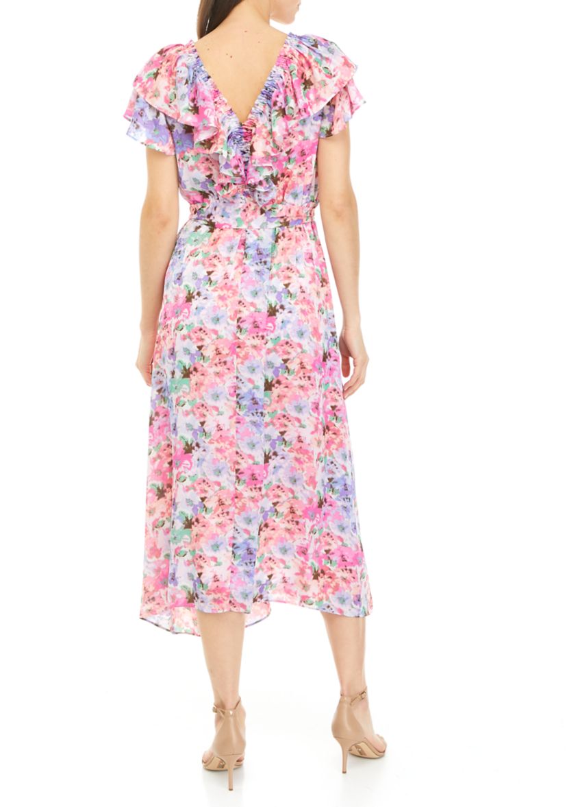 Womens Flutter Sleeve Floral Dress