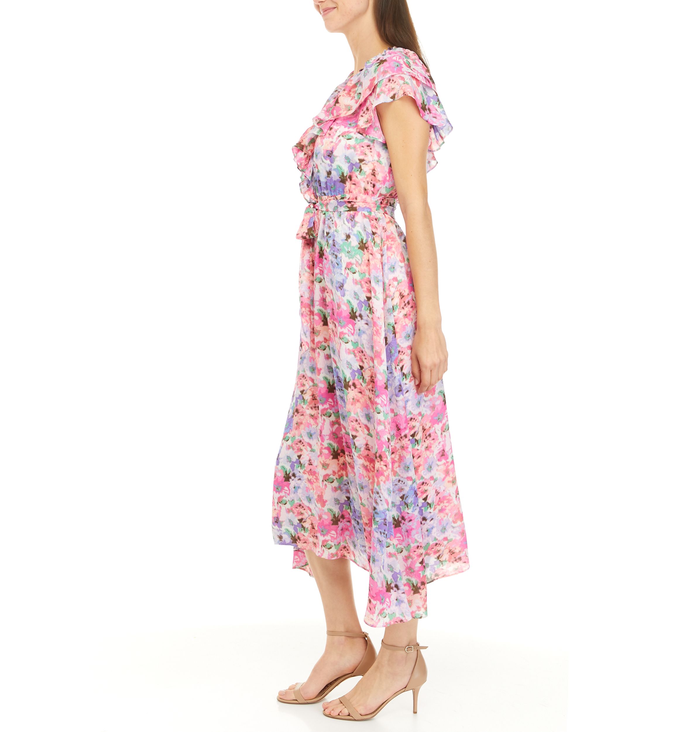 Womens Flutter Sleeve Floral Dress