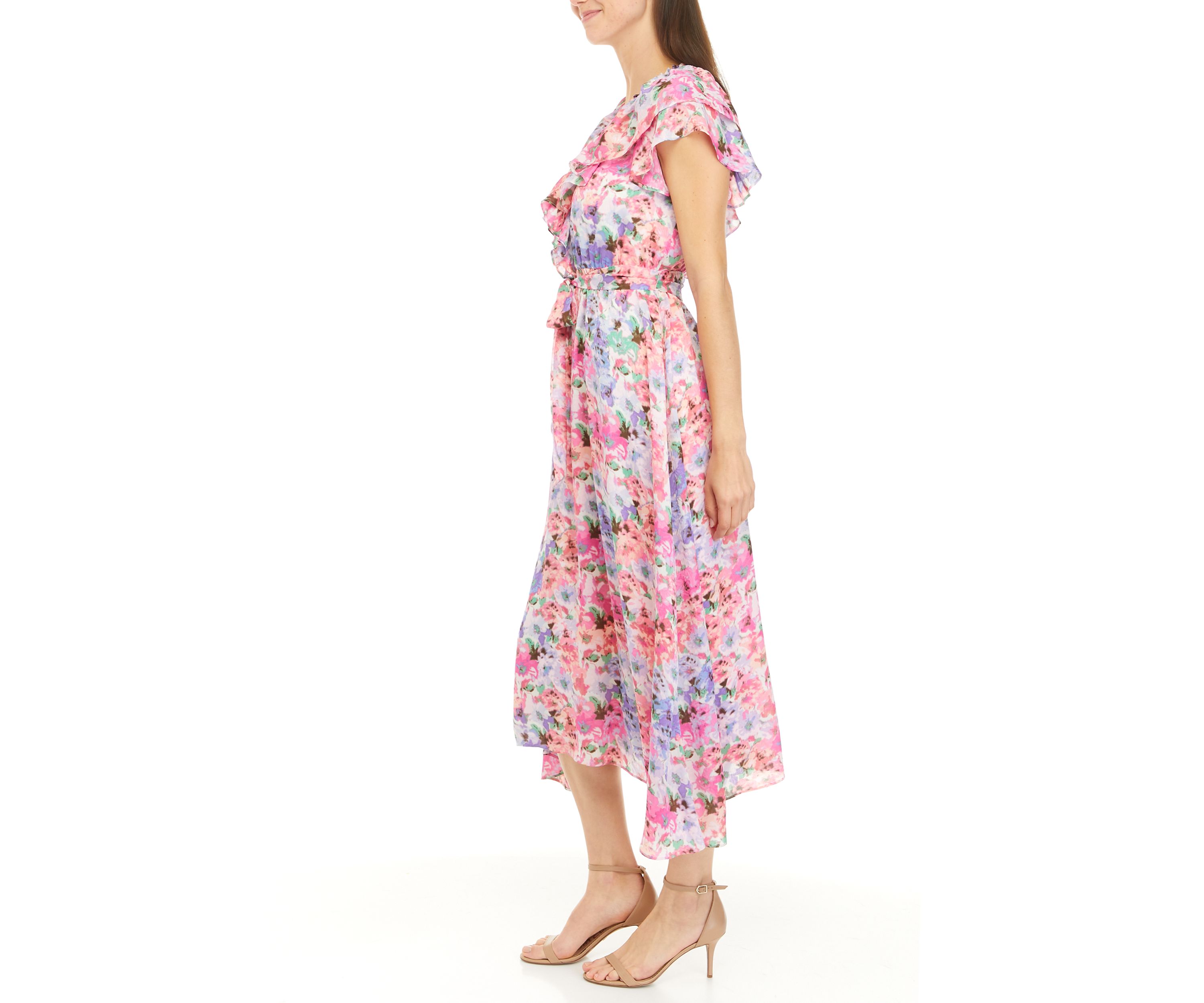 Womens Flutter Sleeve Floral Dress