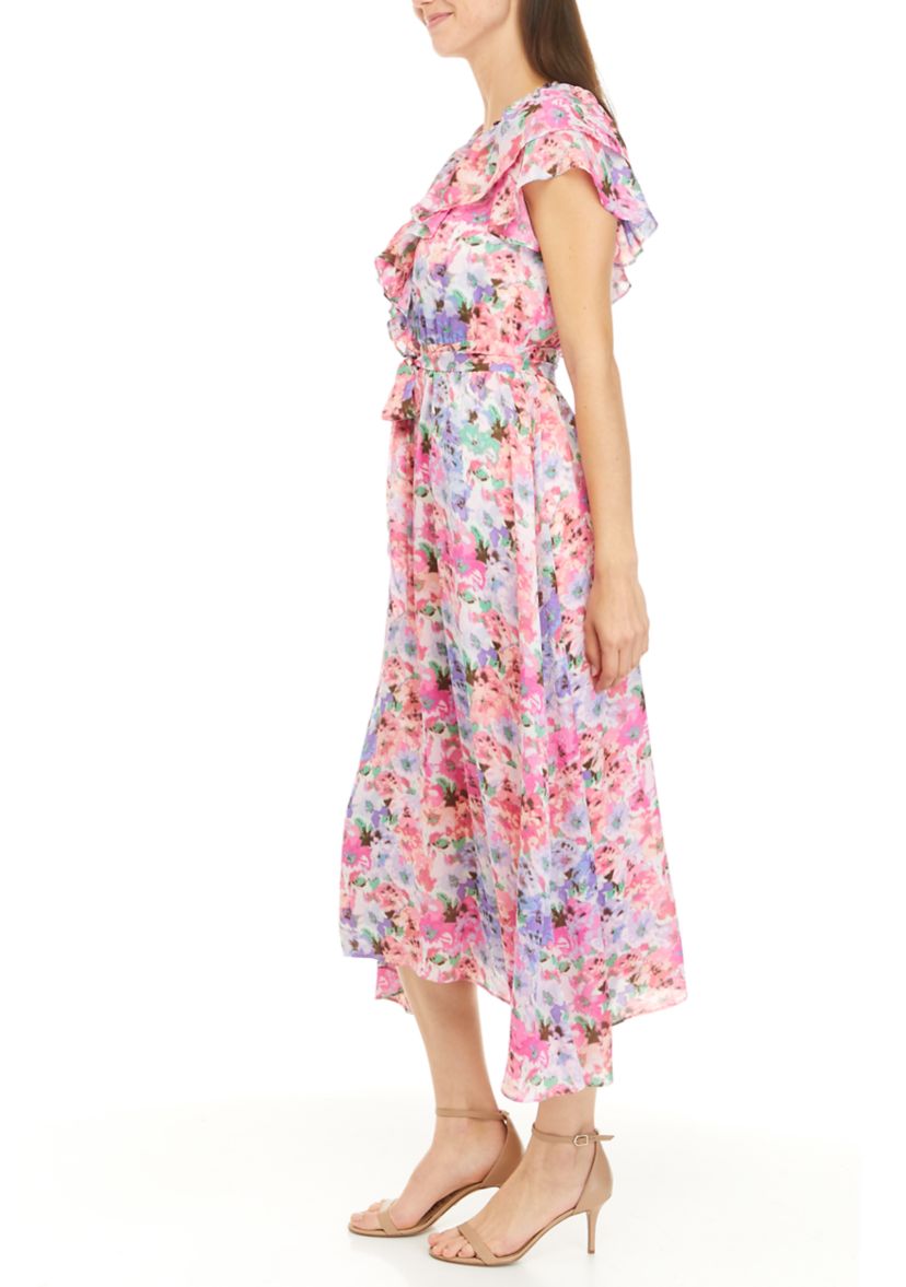 Womens Flutter Sleeve Floral Dress