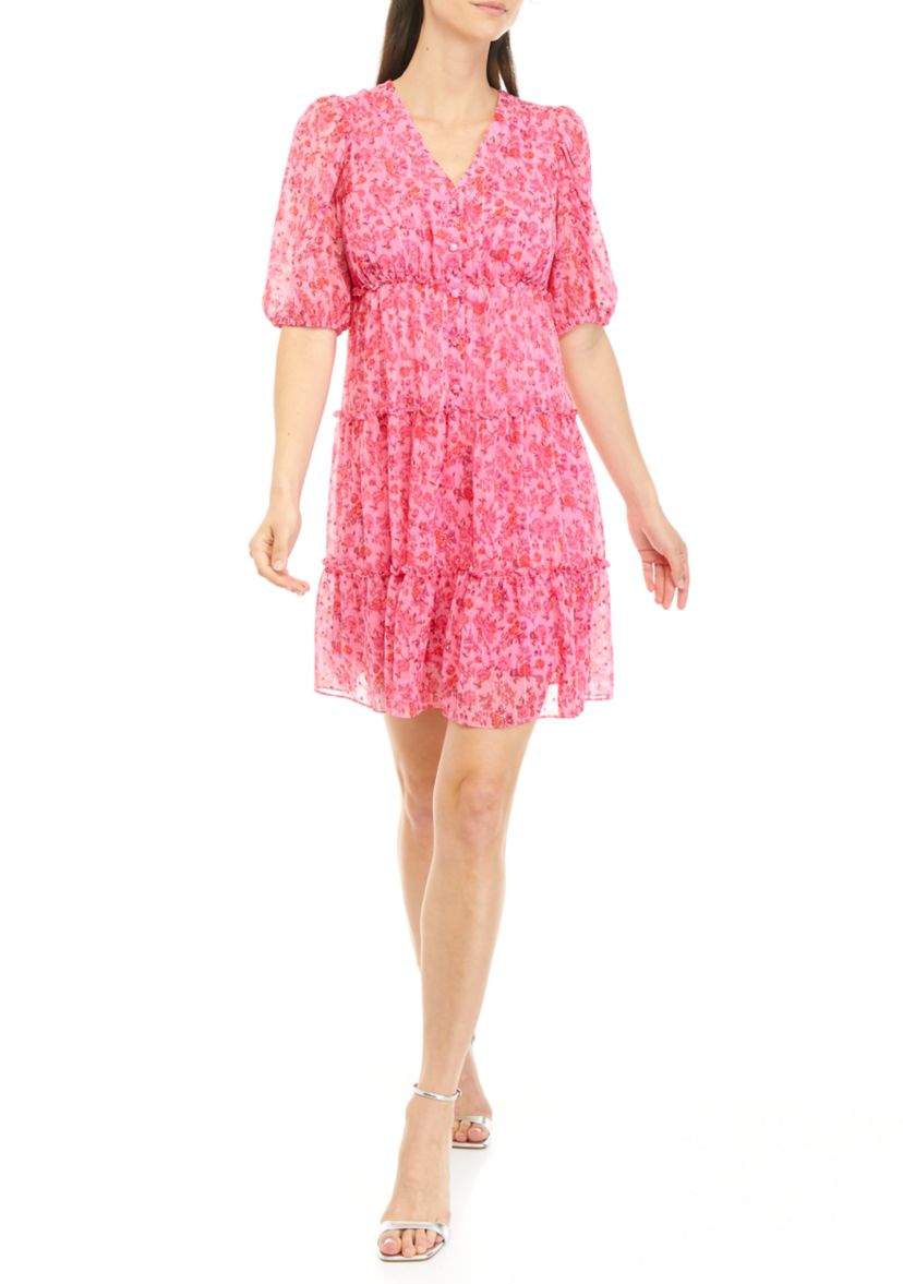 Womens Puff Sleeve Floral Dress