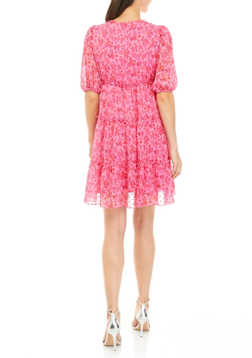 Womens Puff Sleeve Floral Dress