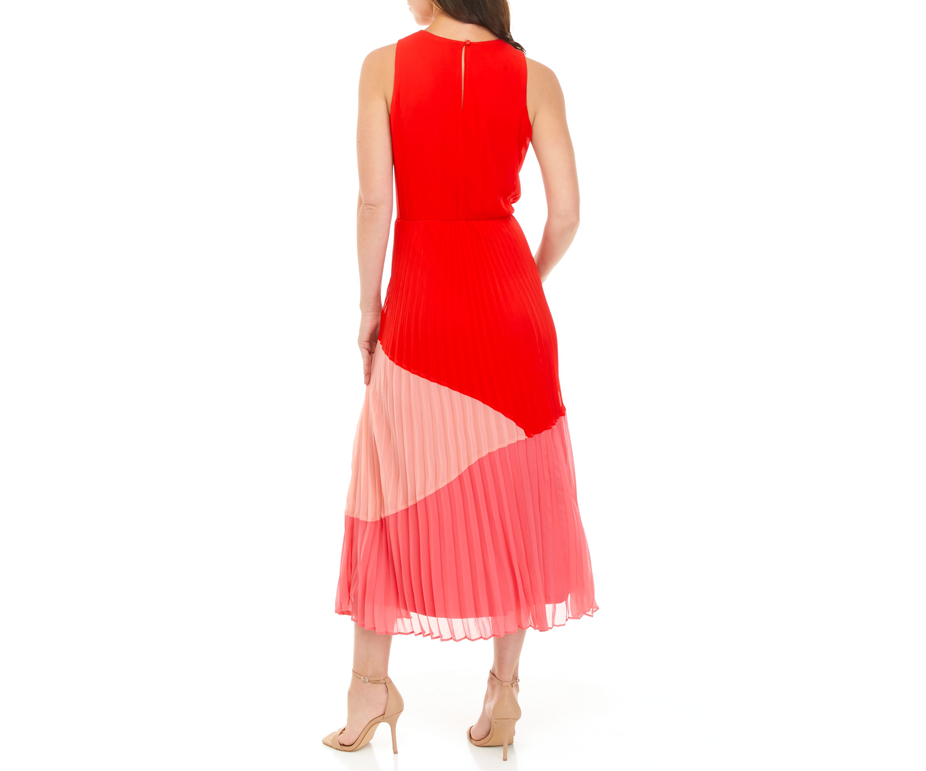 Womens Sleeveless Color Block V-Neck Dress
