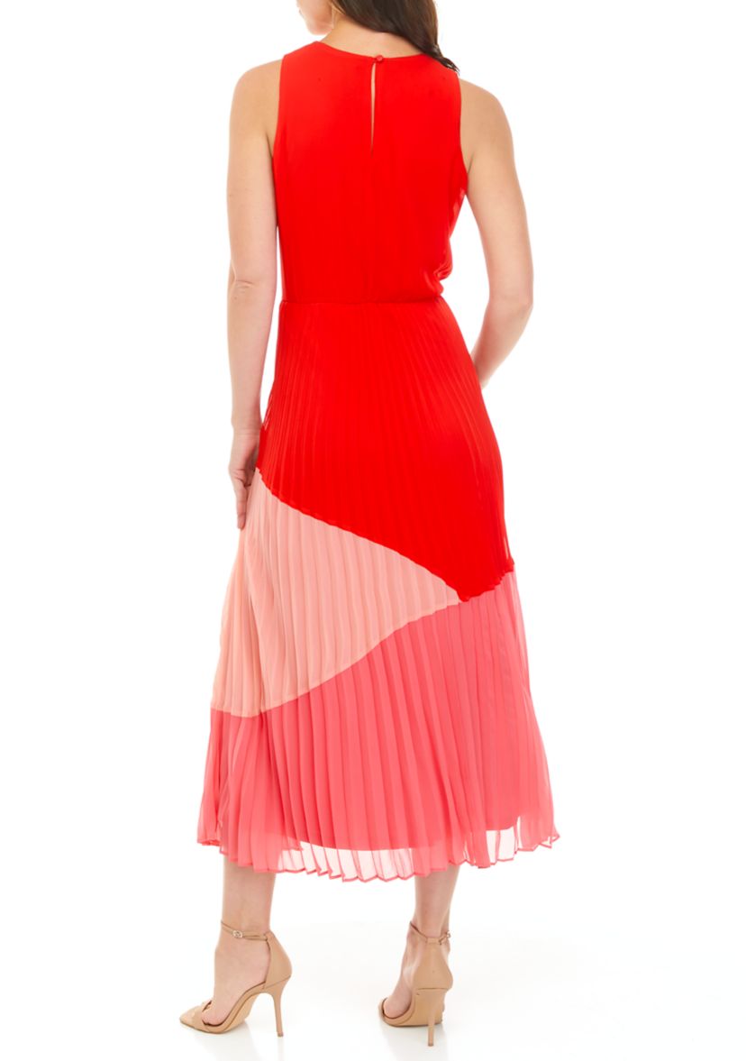 Womens Sleeveless Color Block V-Neck Dress
