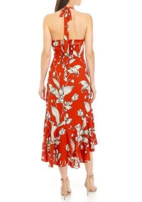 Women's Sleeveless Floral Halter Neck Dress