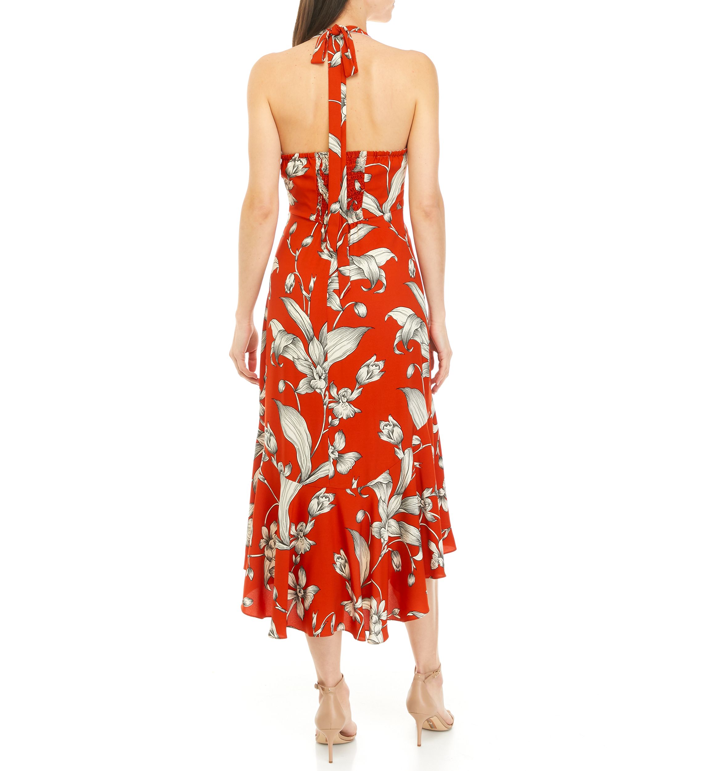 Womens Sleeveless Floral Halter Neck Dress