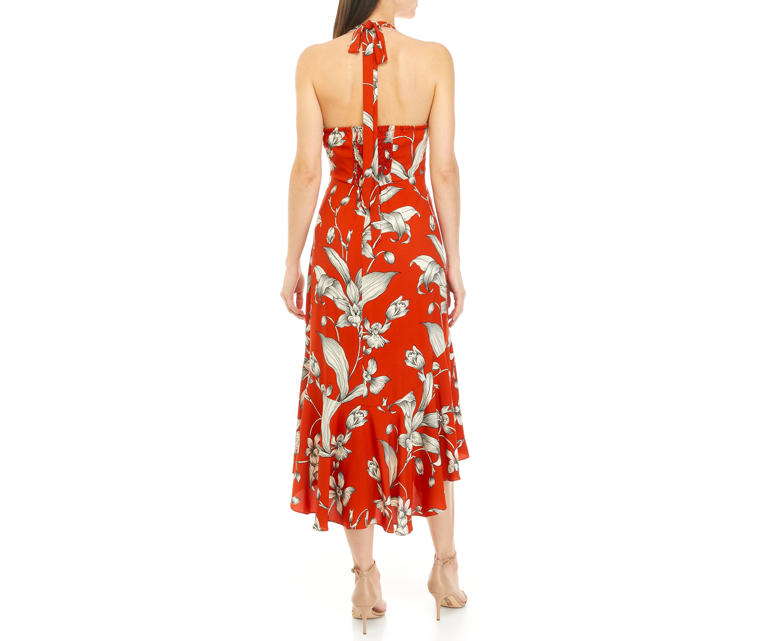 Womens Sleeveless Floral Halter Neck Dress