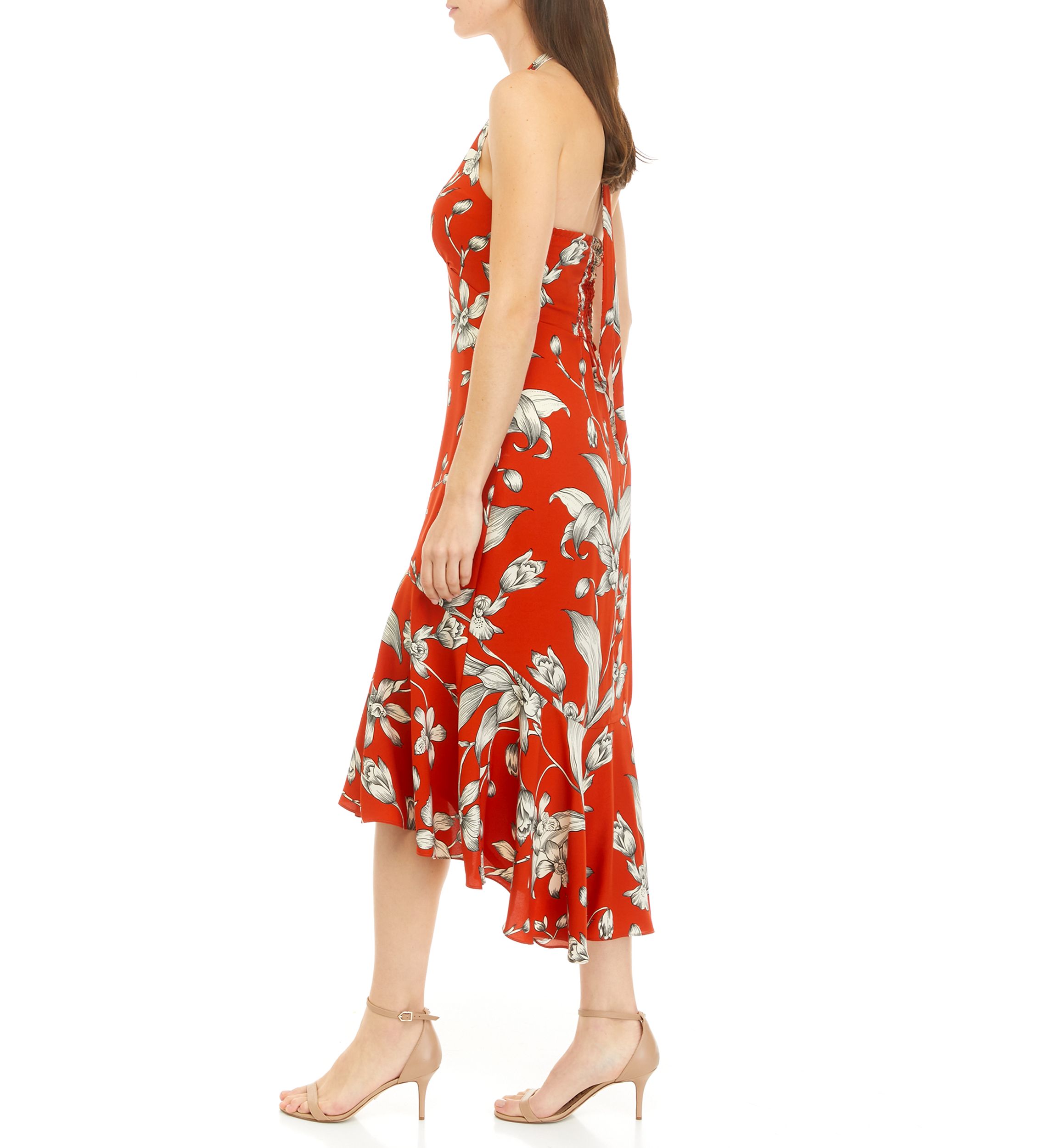 Womens Sleeveless Floral Halter Neck Dress