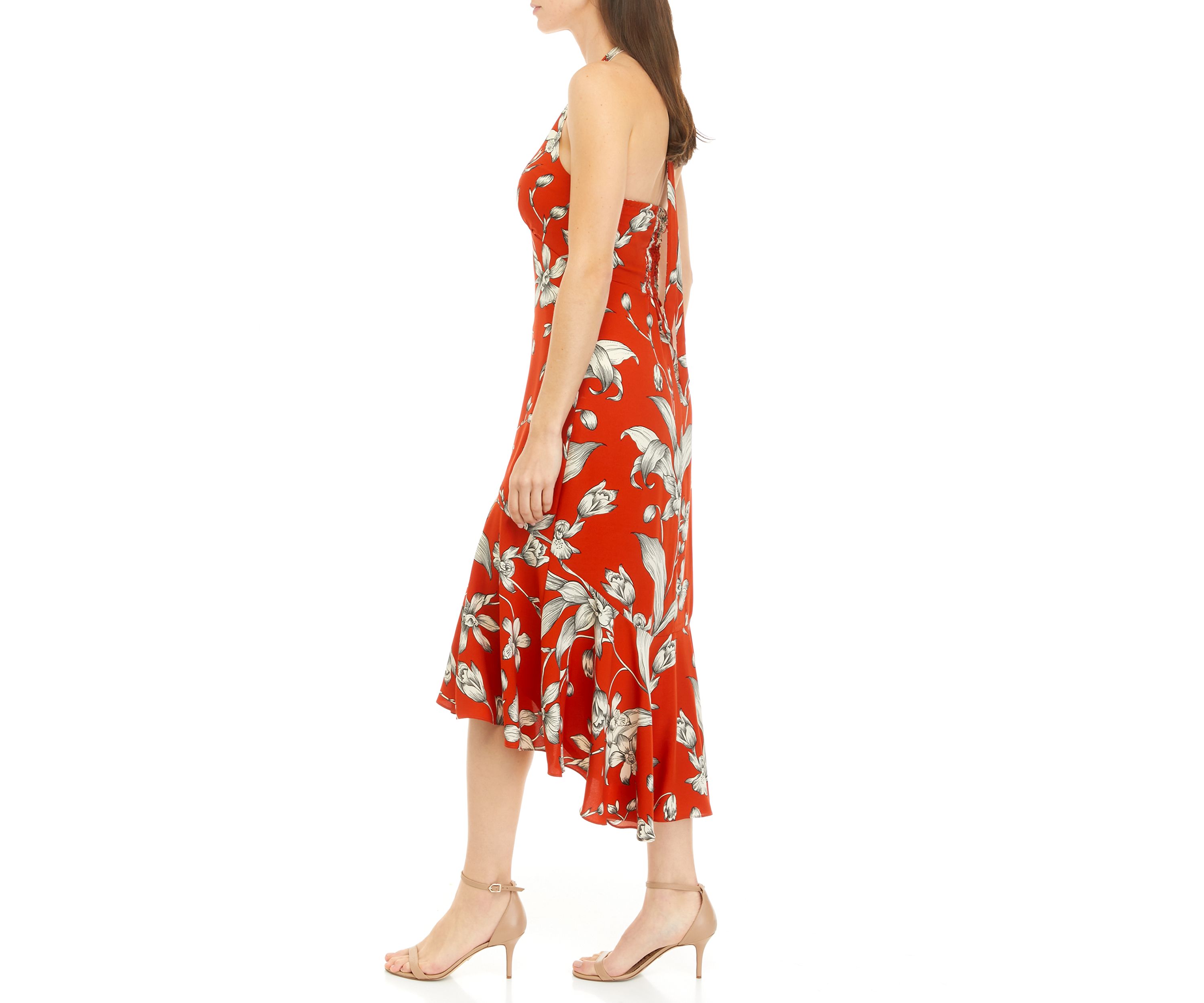 Womens Sleeveless Floral Halter Neck Dress