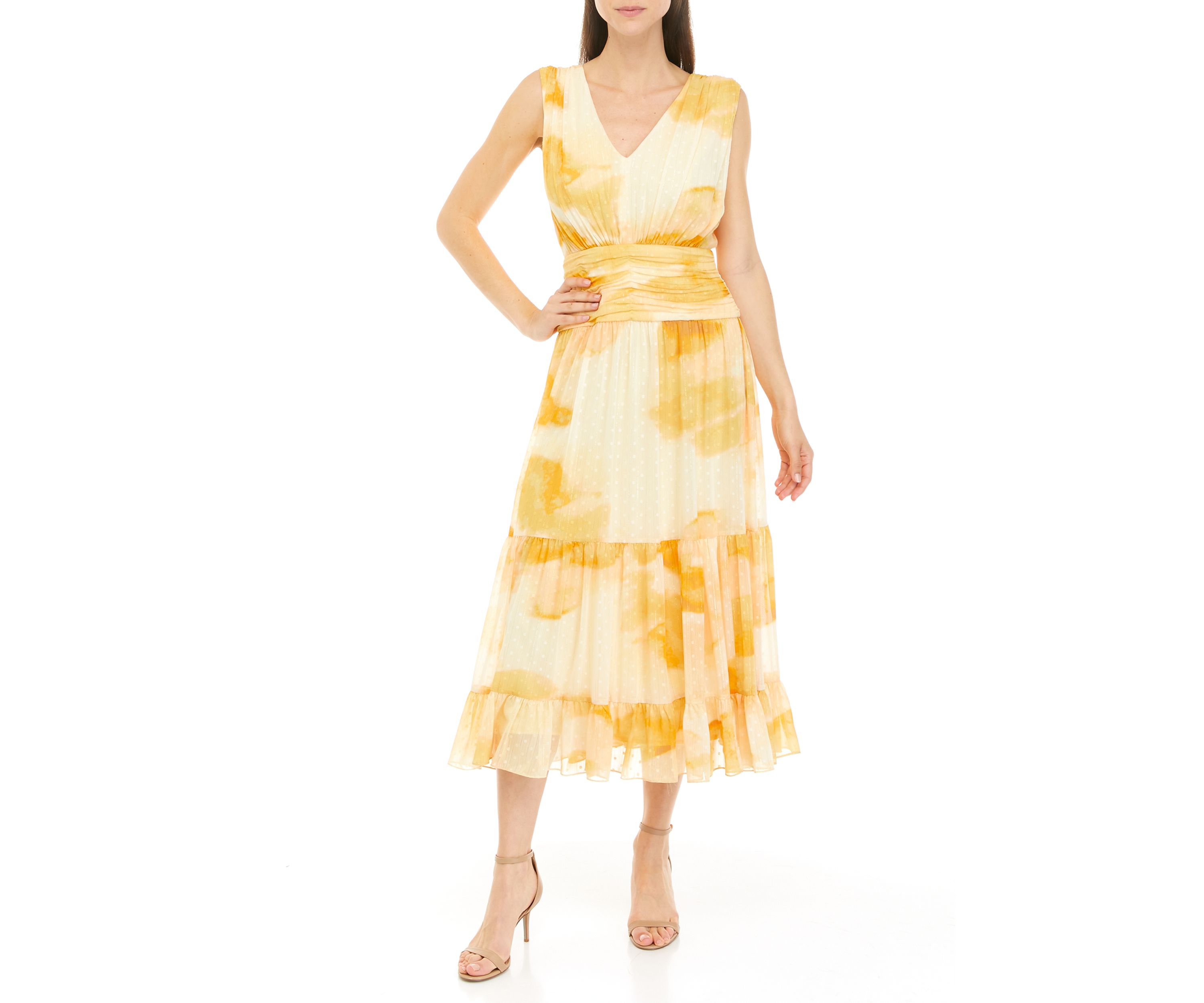Womens Sleeveless Tie Dye Flounce Hem Chiffon Dress
