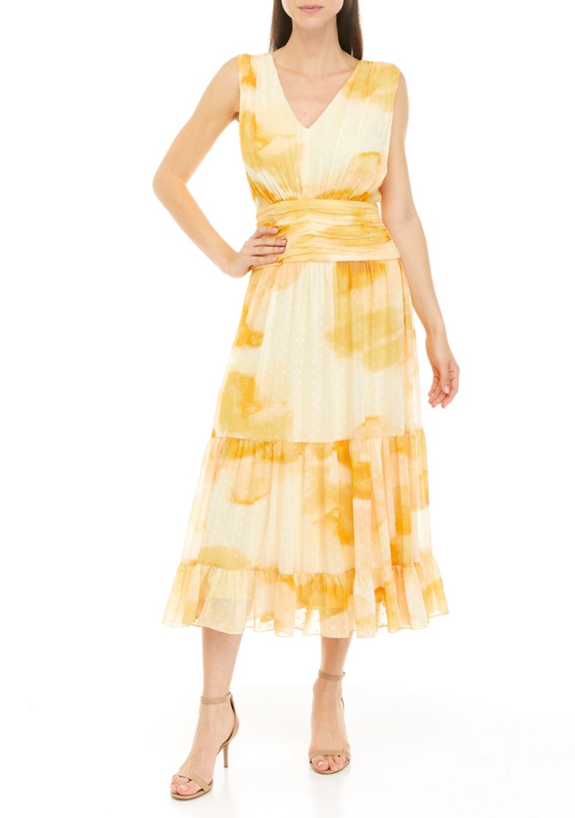 Womens Sleeveless Tie Dye Flounce Hem Chiffon Dress