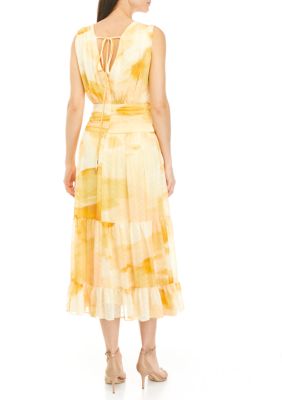 Women's Sleeveless Tie Dye Flounce Hem Chiffon Dress