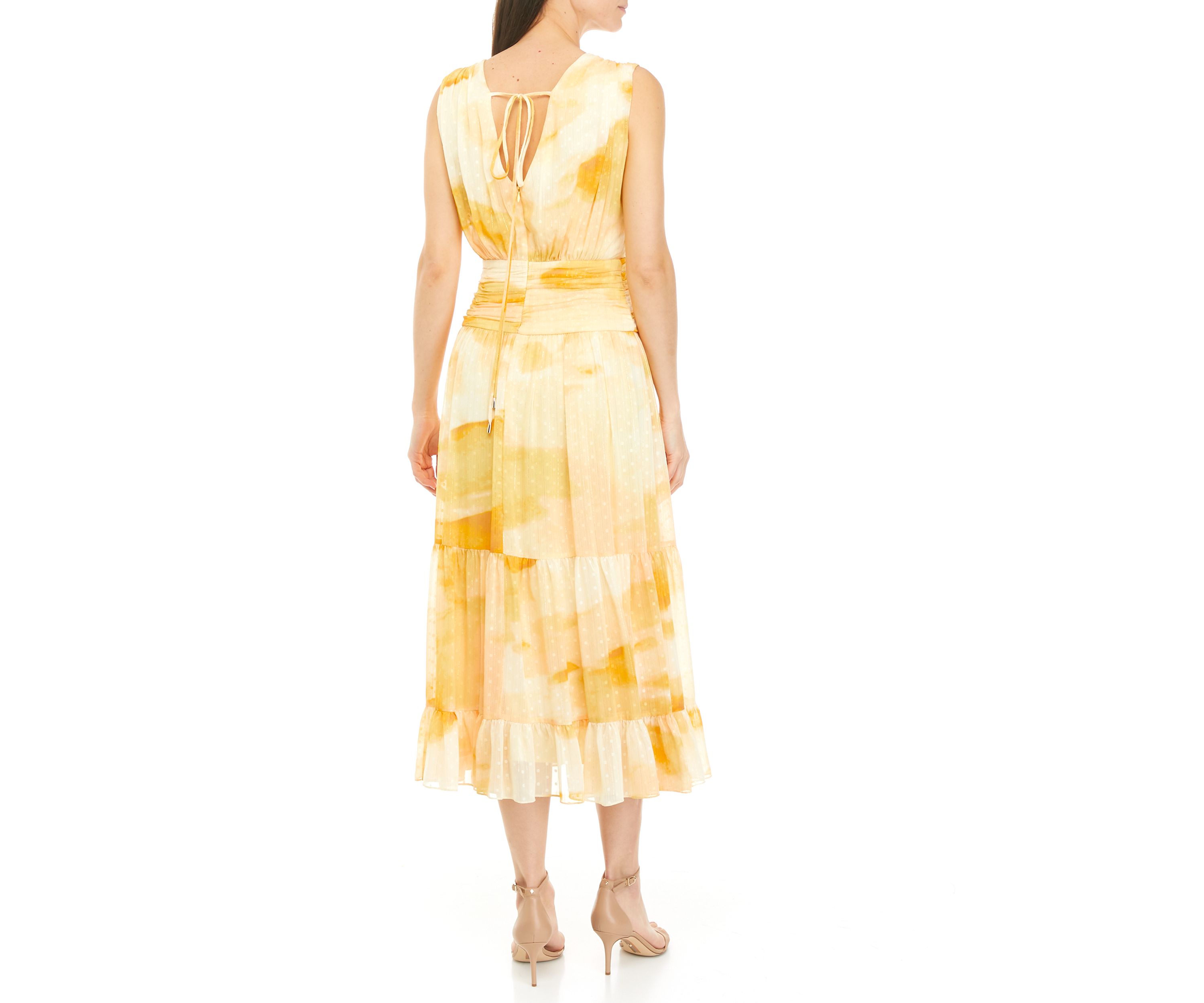 Womens Sleeveless Tie Dye Flounce Hem Chiffon Dress