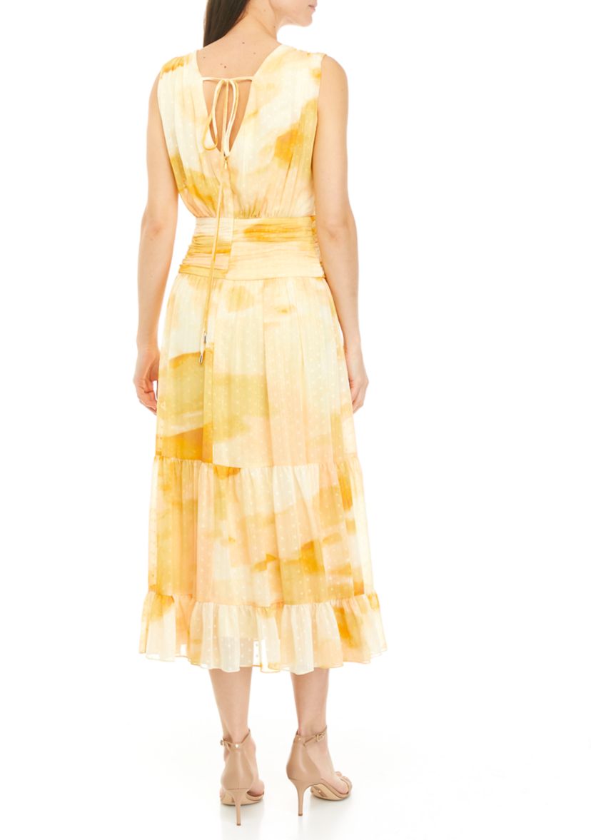 Womens Sleeveless Tie Dye Flounce Hem Chiffon Dress