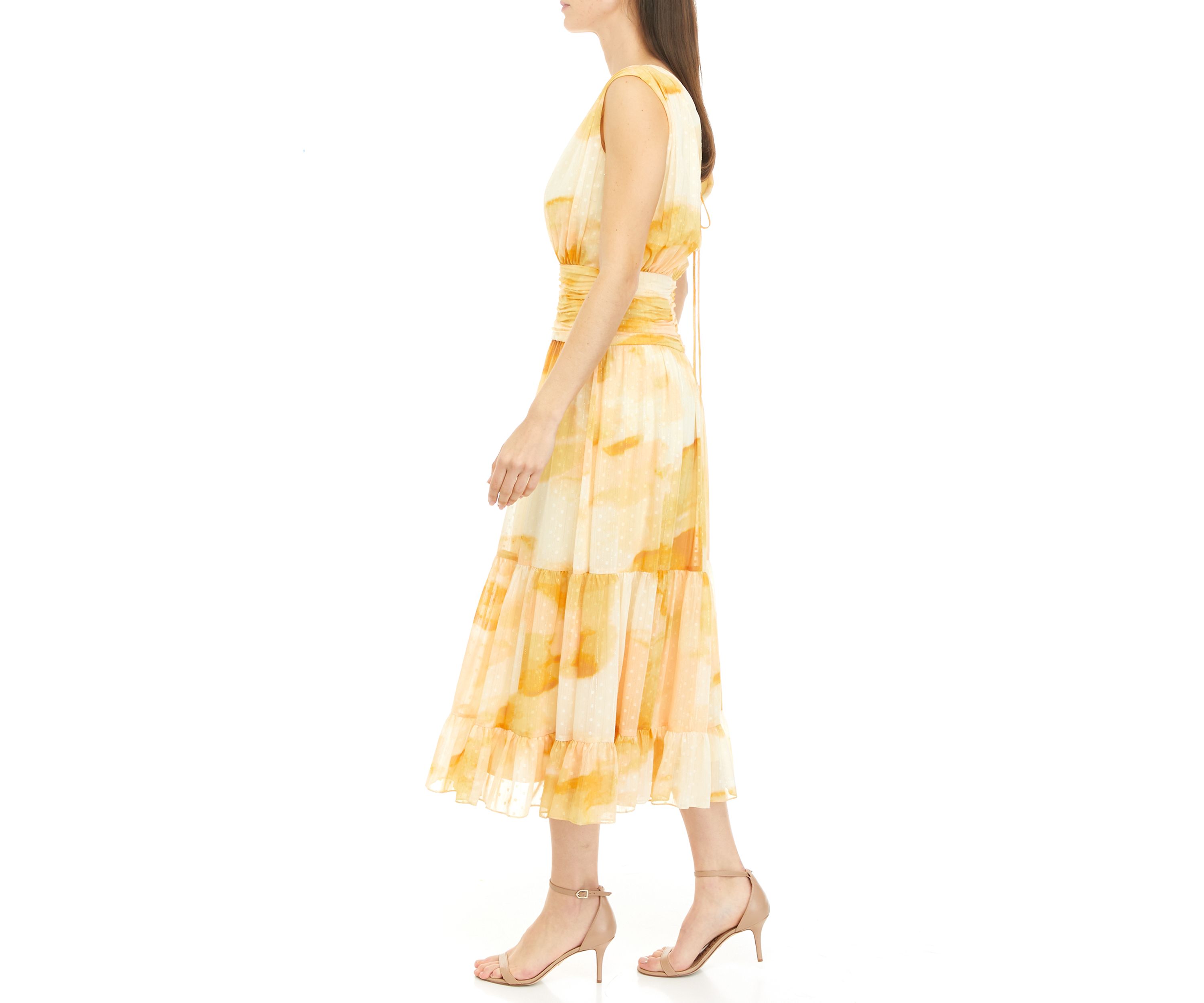 Womens Sleeveless Tie Dye Flounce Hem Chiffon Dress