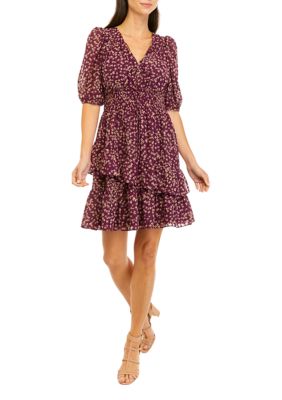 Women's Puff Sleeve Floral Tier Dress