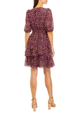 Women's Puff Sleeve Floral Tier Dress