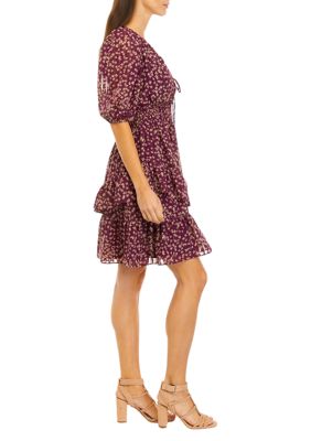 Women's Puff Sleeve Floral Tier Dress