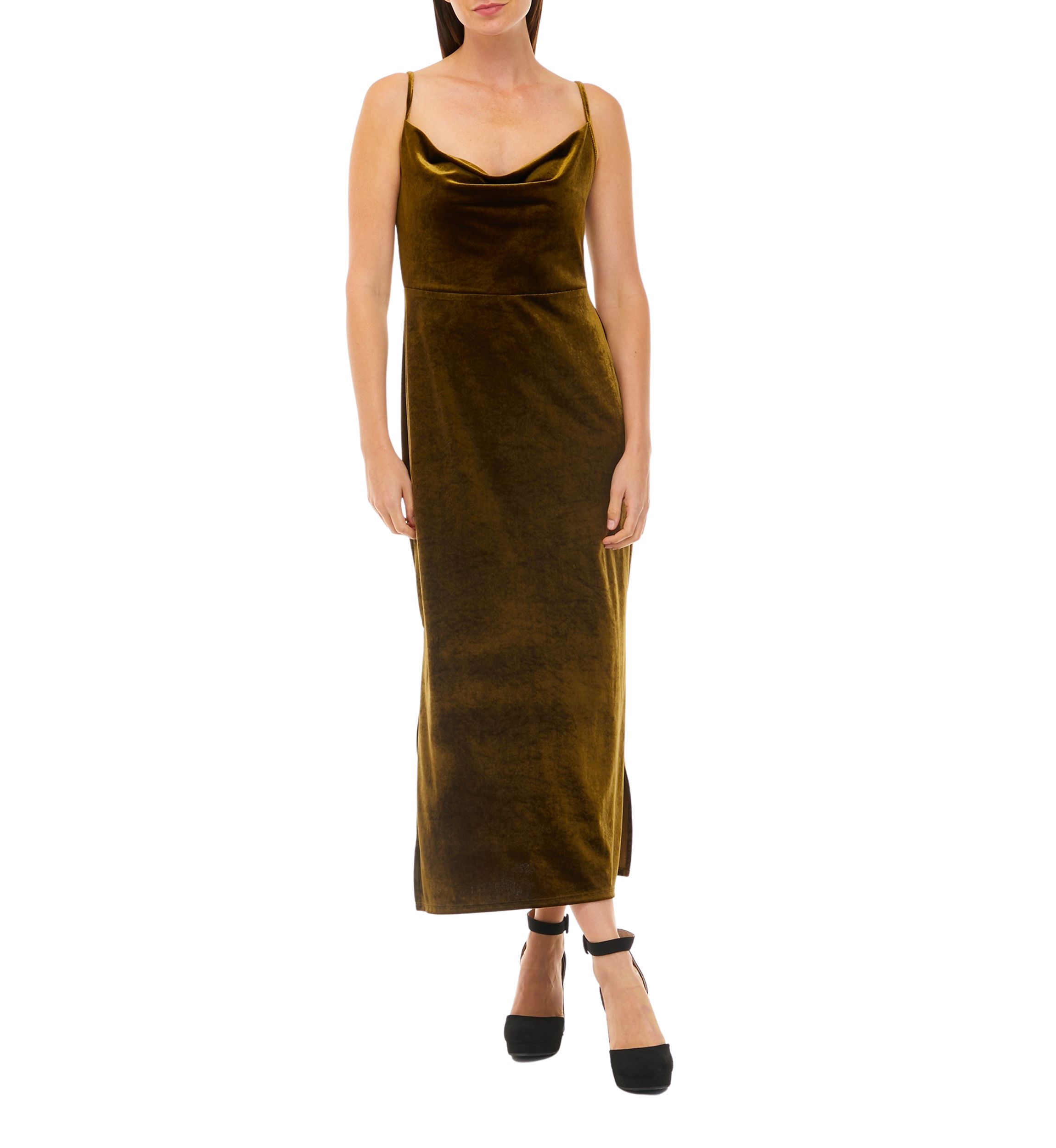 Womens Sleeveless Cami Cowl Neck Solid Velvet Dress