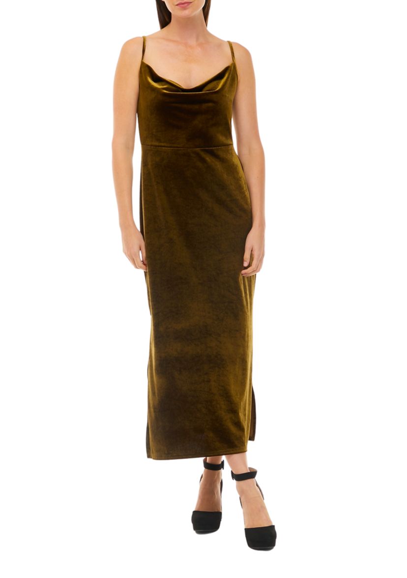 Womens Sleeveless Cami Cowl Neck Solid Velvet Dress