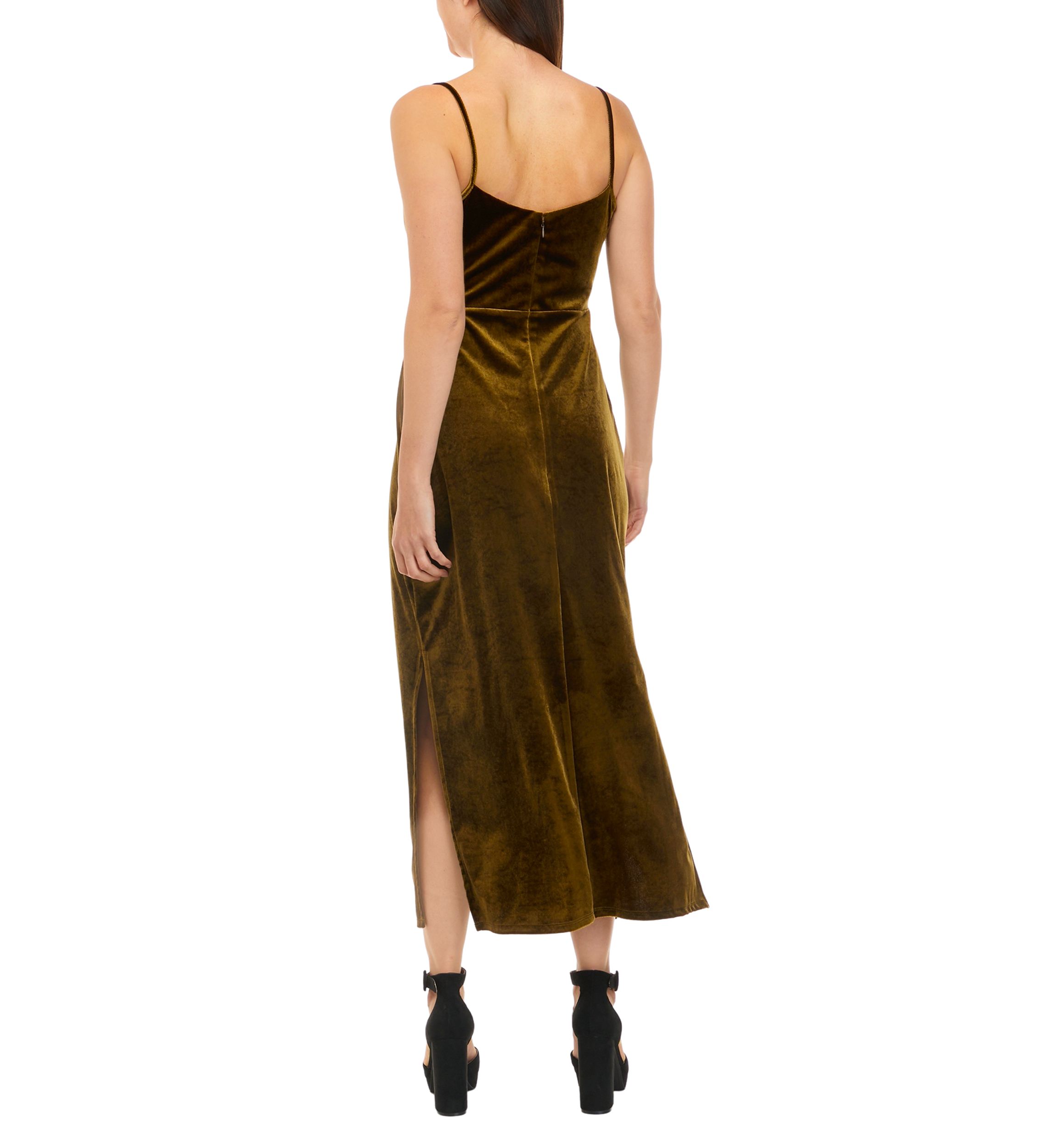 Womens Sleeveless Cami Cowl Neck Solid Velvet Dress
