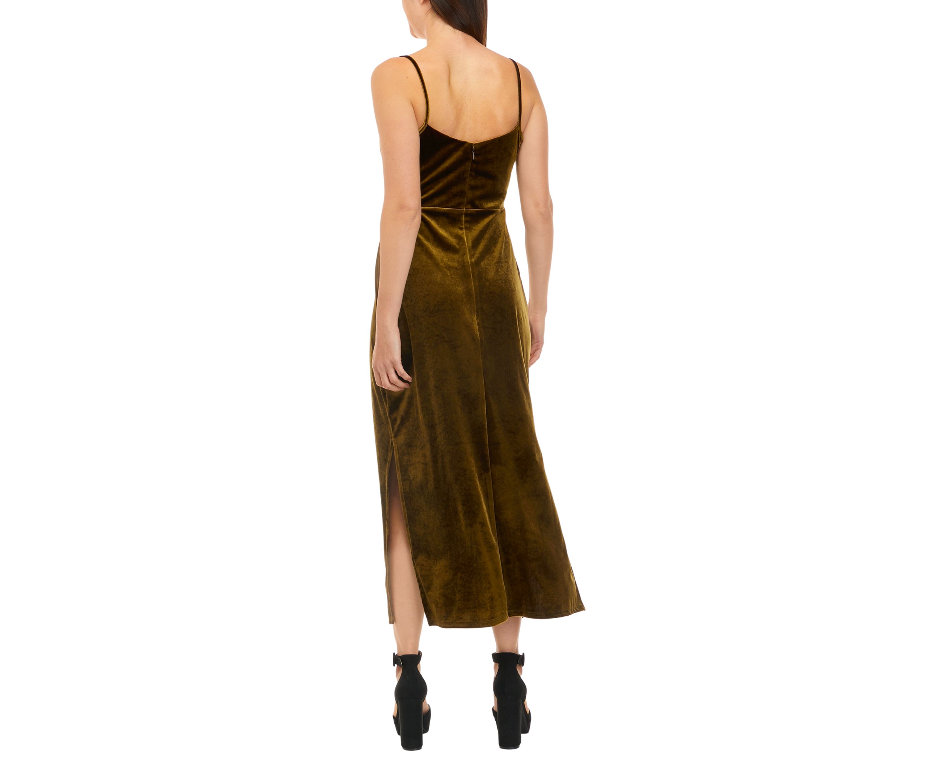 Womens Sleeveless Cami Cowl Neck Solid Velvet Dress