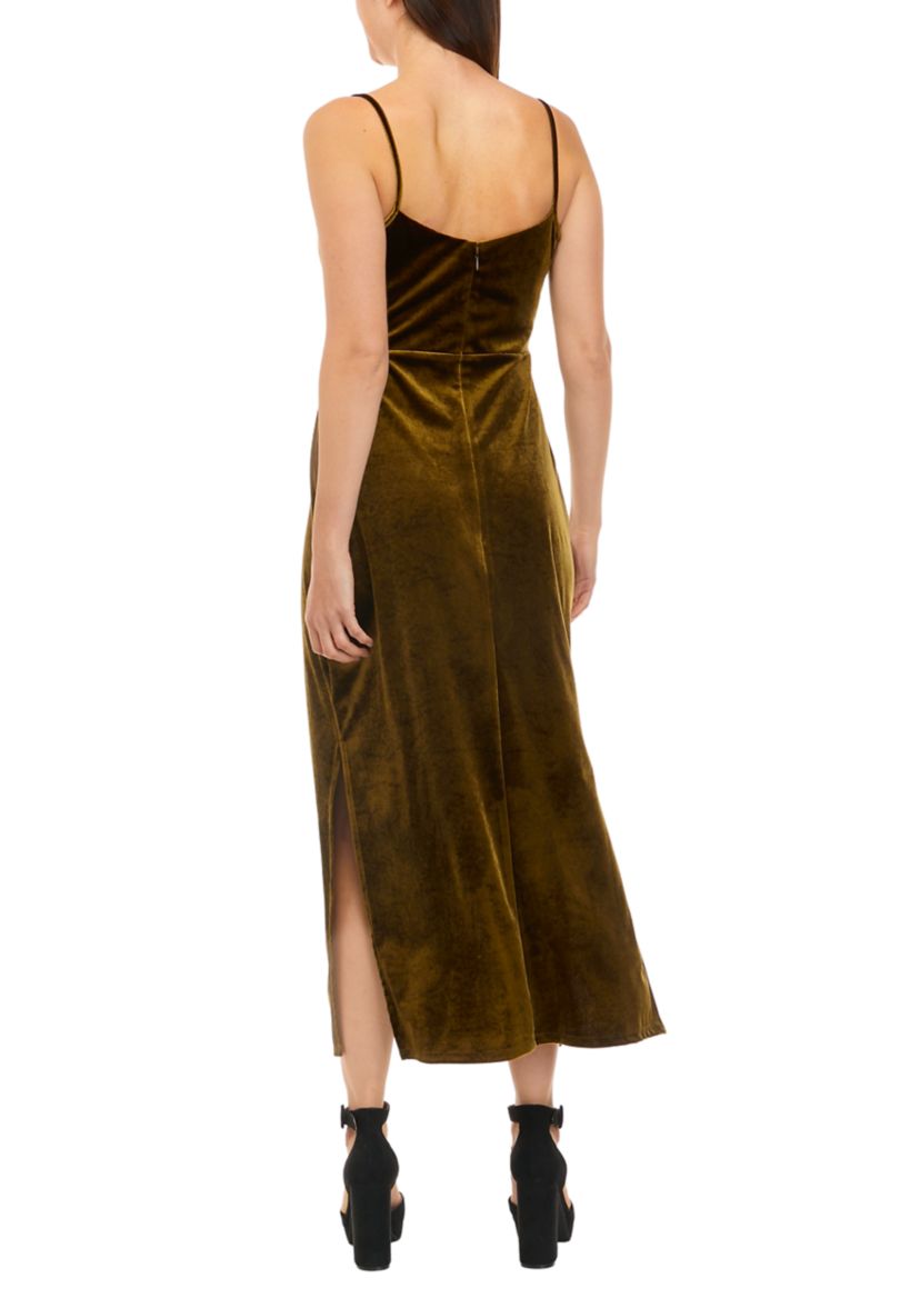 Womens Sleeveless Cami Cowl Neck Solid Velvet Dress