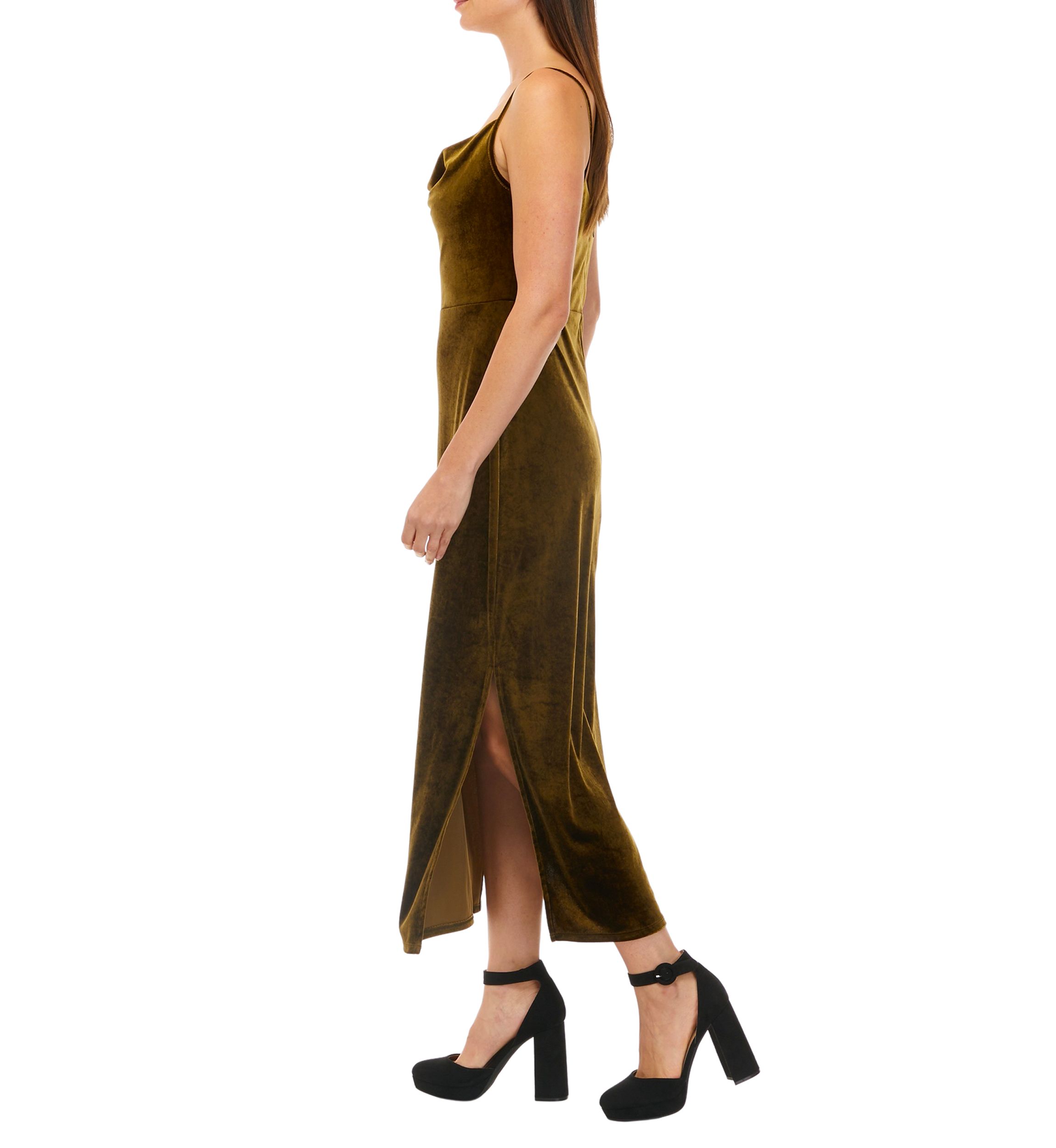 Womens Sleeveless Cami Cowl Neck Solid Velvet Dress