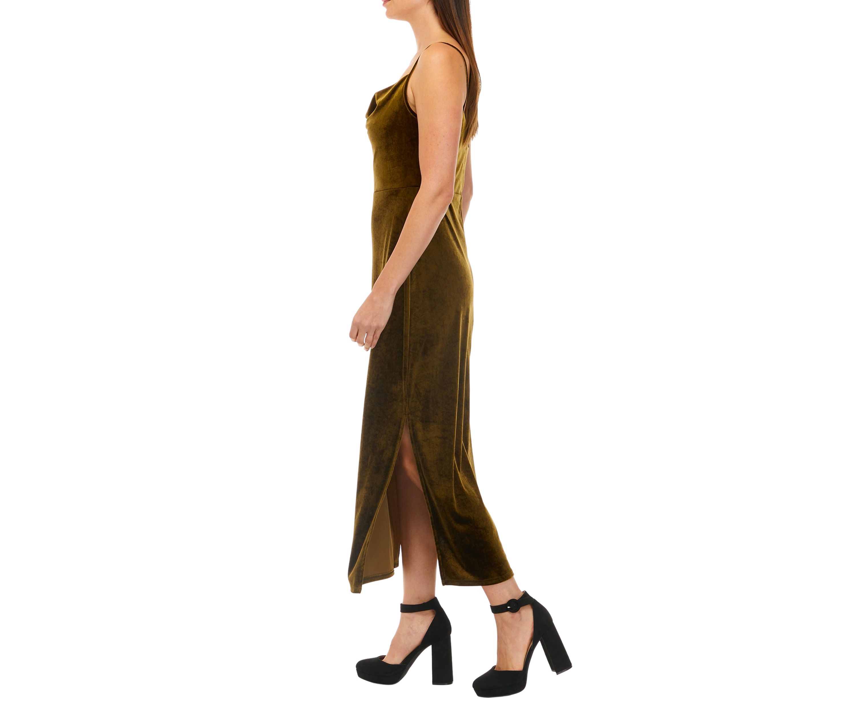 Womens Sleeveless Cami Cowl Neck Solid Velvet Dress
