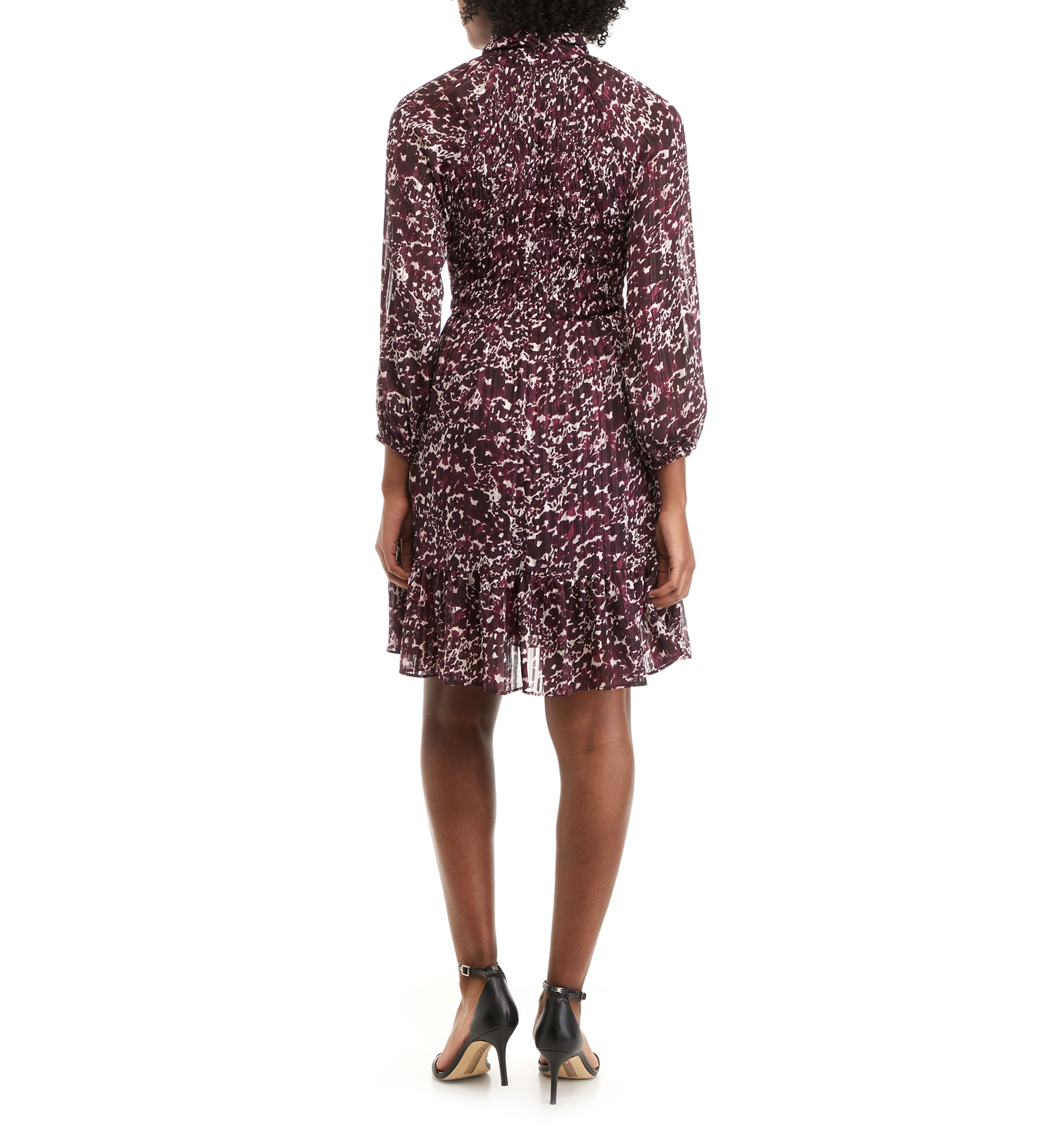 Womens Long Sleeve Mock Neck Printed Chiffon Dress