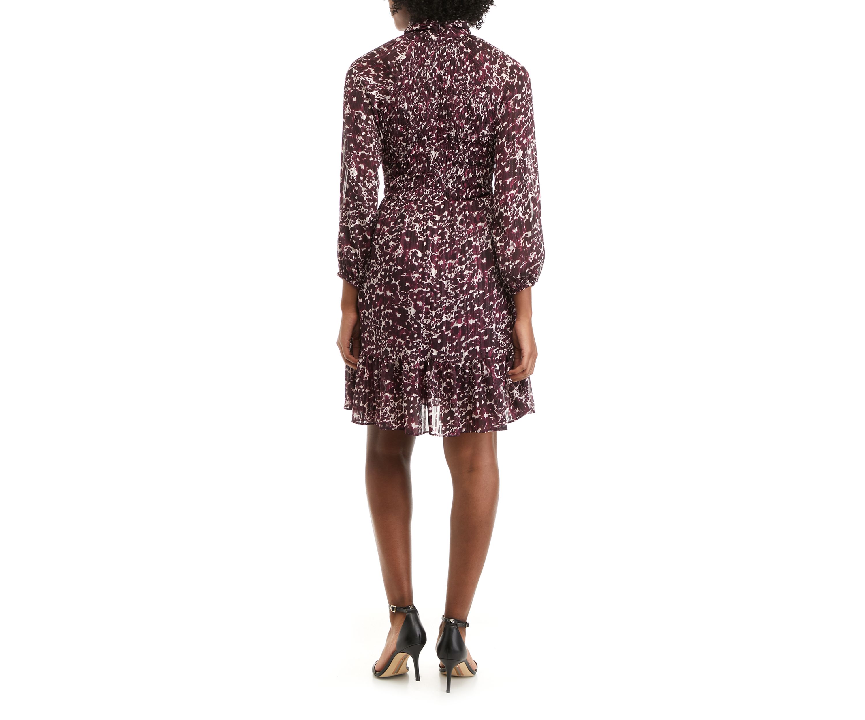Womens Long Sleeve Mock Neck Printed Chiffon Dress
