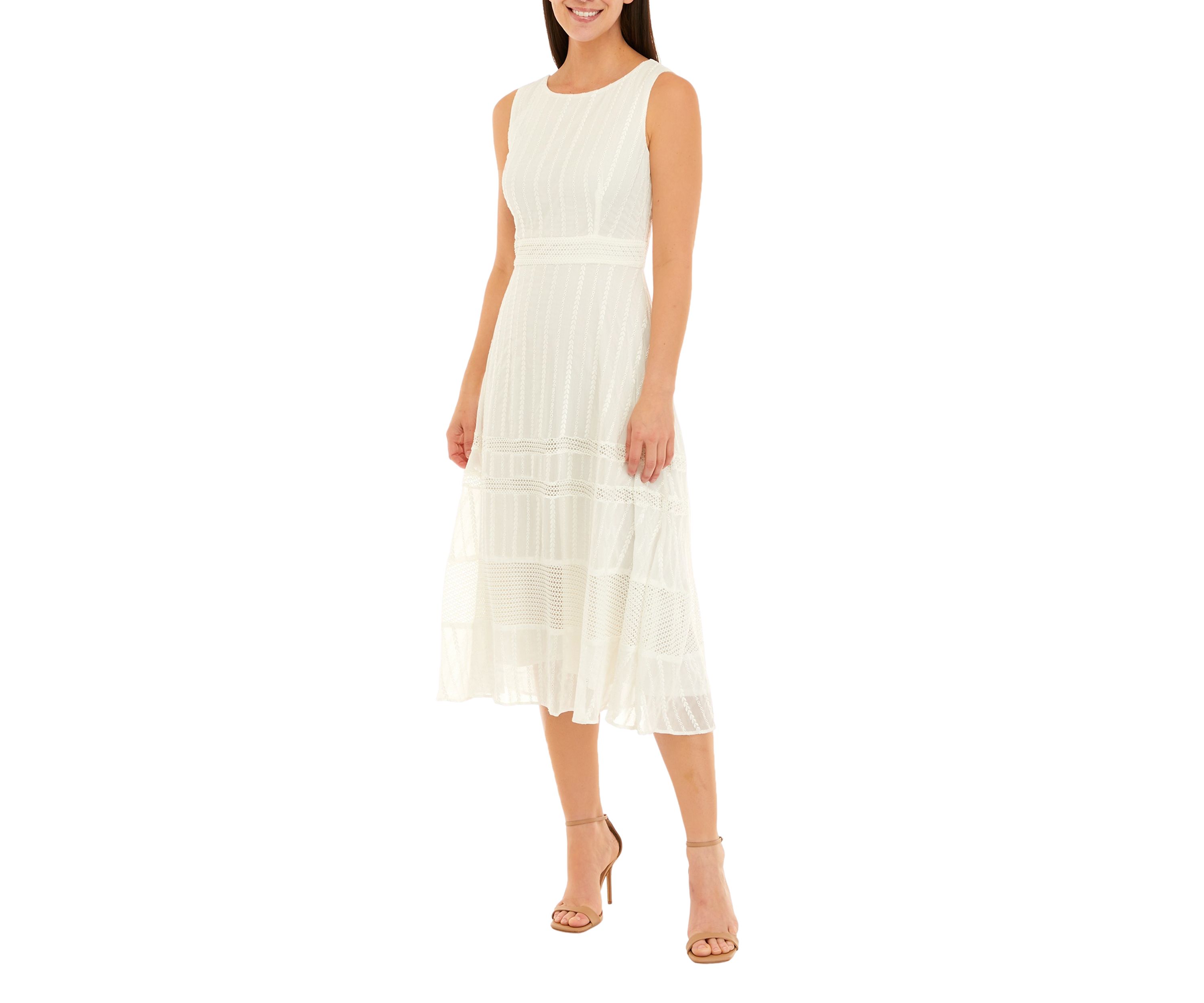 Womens Sleeveless Slim Waist Embroidered Dress
