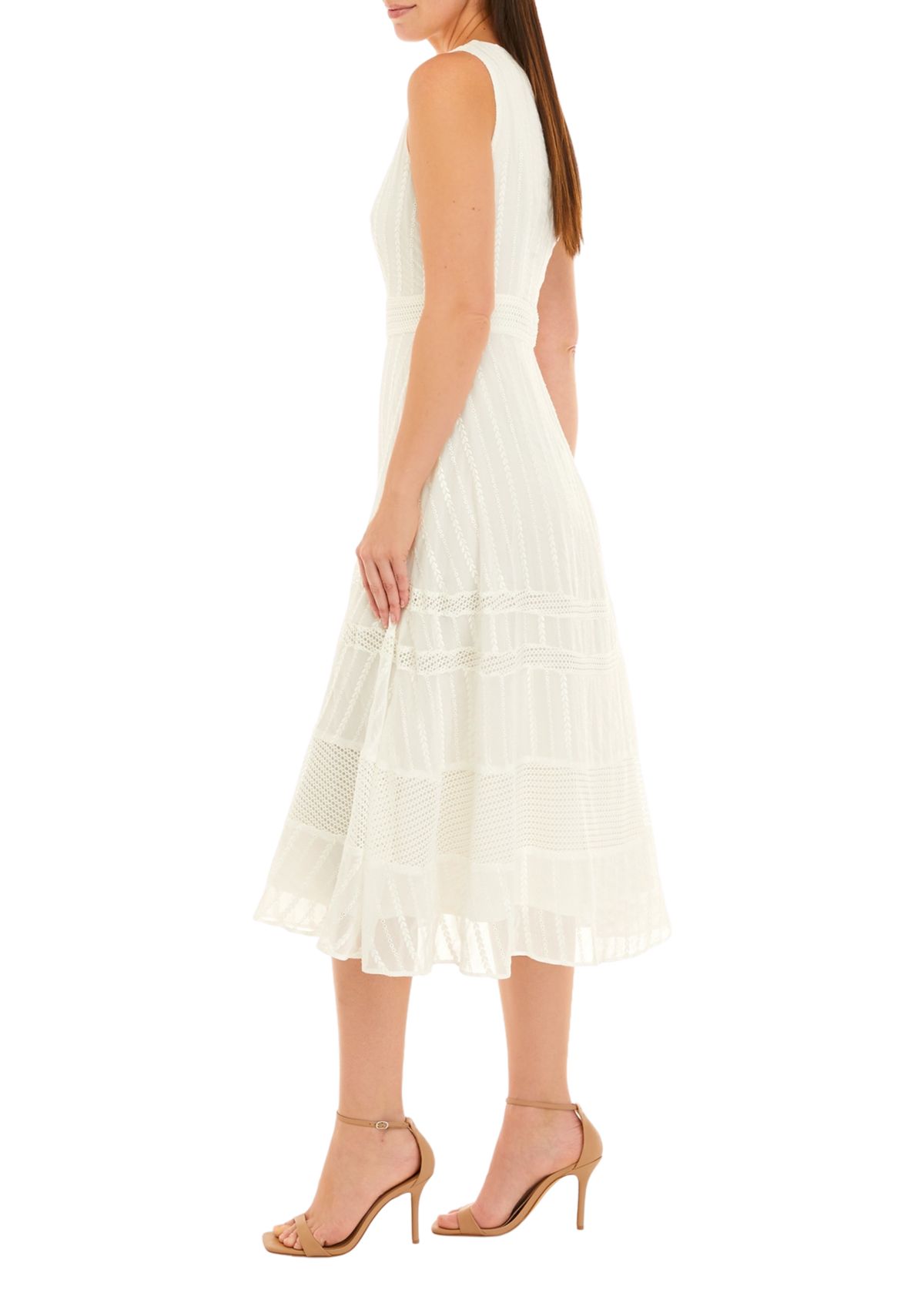 Womens Sleeveless Slim Waist Embroidered Dress