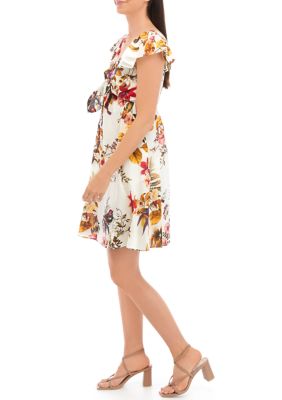 Women's Flutter Sleeve Floral Fit and Flare Dress